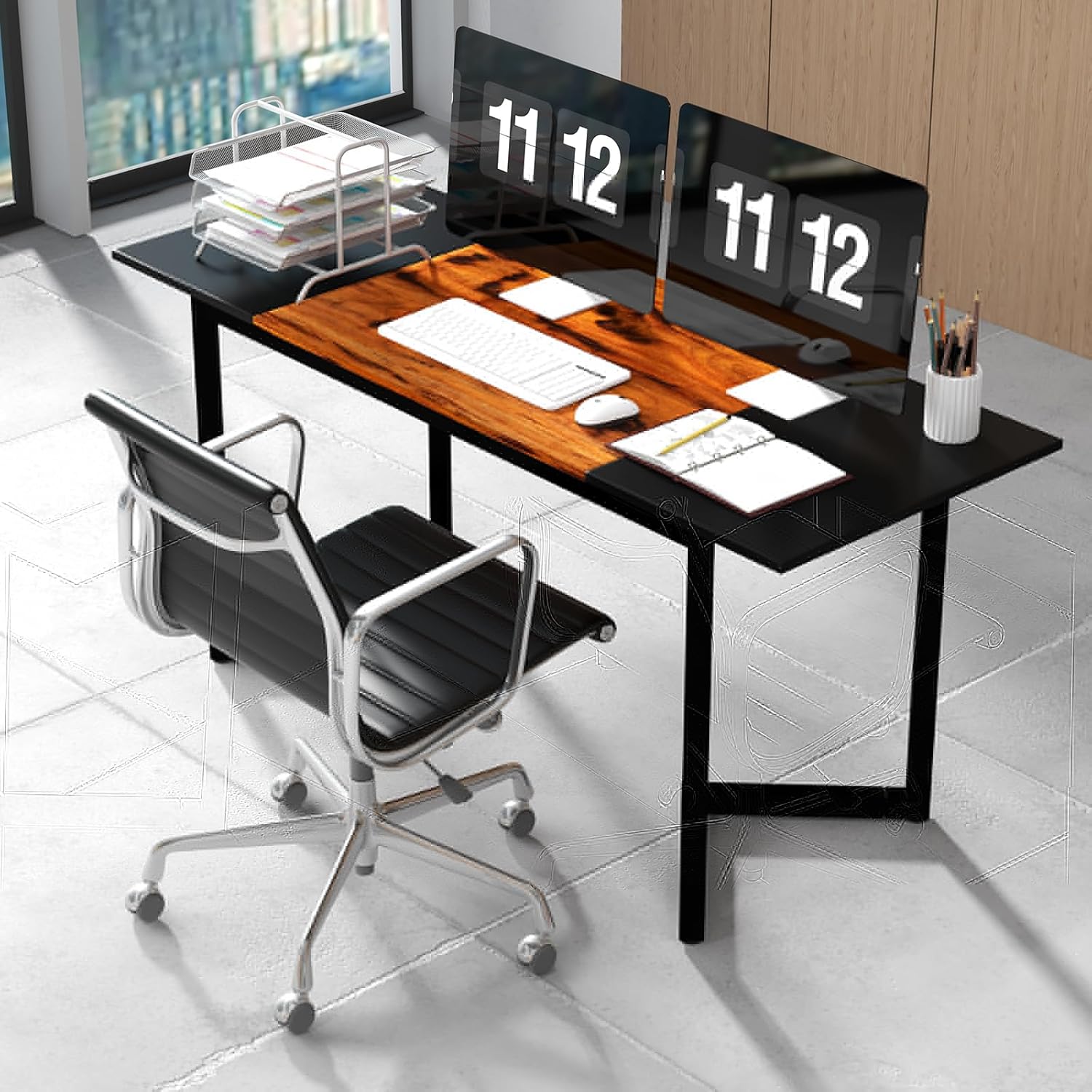 Tangkula 63” Conference Table, Large Industrial Meeting Table with Metal Frame, Multipurpose Rectangular Training Seminar Table, Computer Desk, Dining Table, for Home, Office, Conference Room