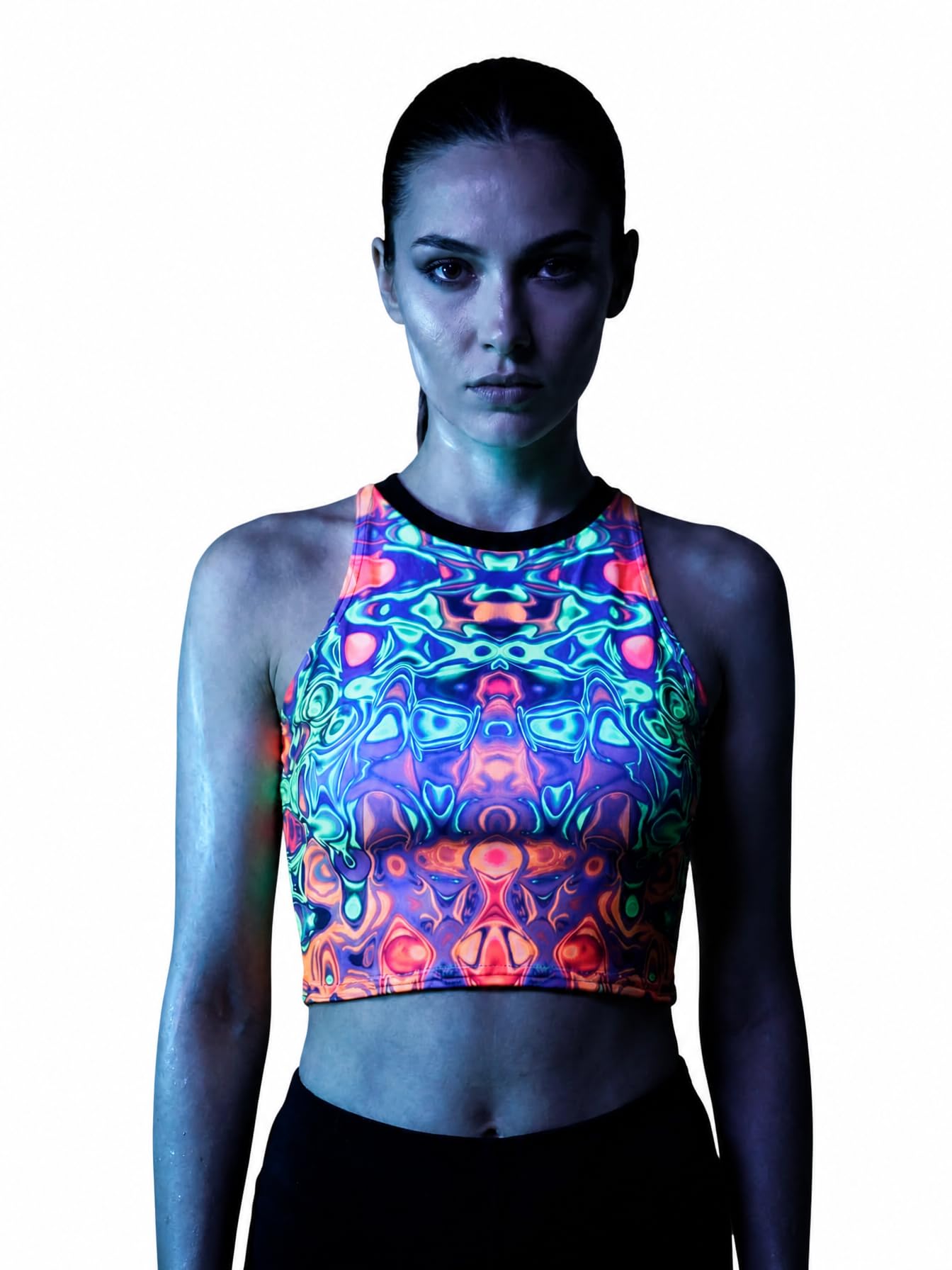 UV Reactive Tank TOP for Women – Glow in Blacklight UV Reactive Crop, Neon Street for Men & Women – Rave/Festival – Glow Party Clothing ;- (PSYDE Eye)-image-45