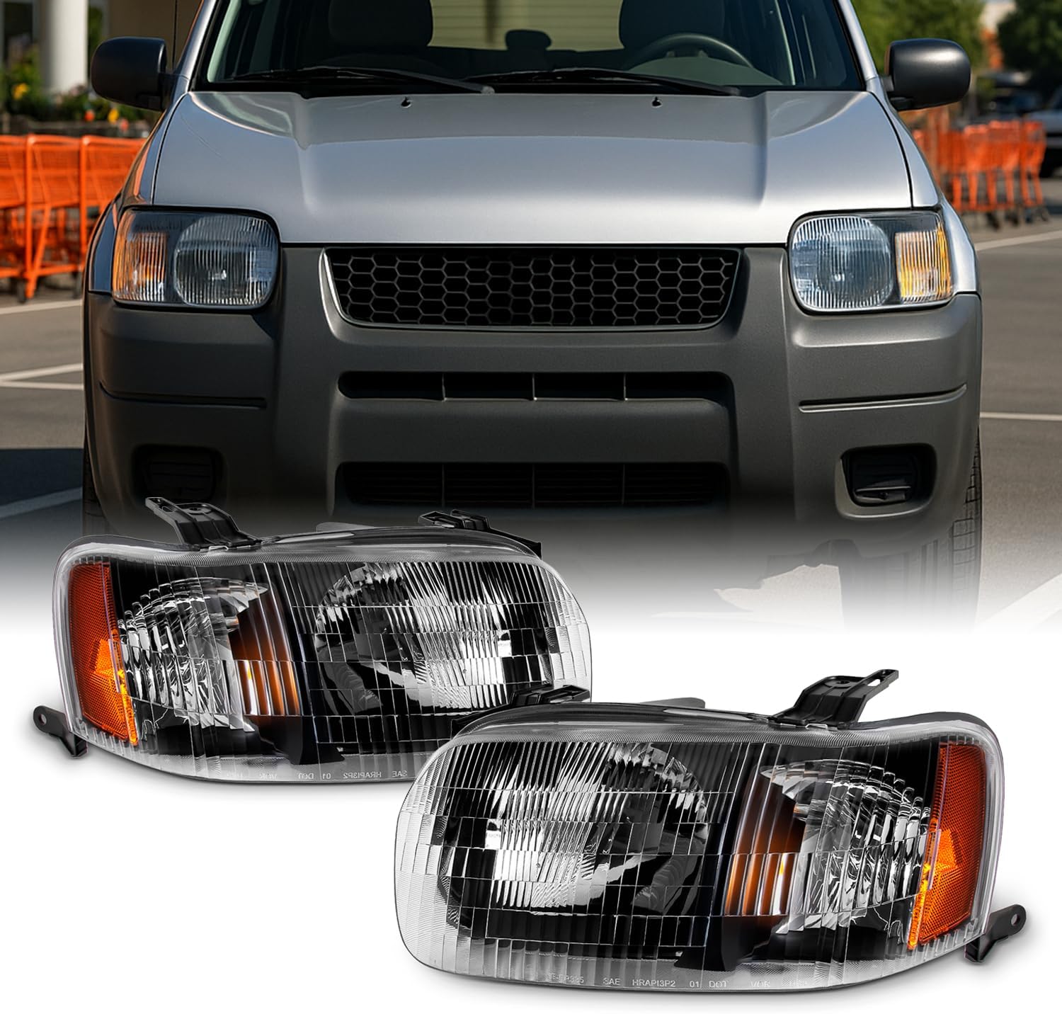 AKKON - For 2001 2002 2003 2004 Ford Escape OE Style Chrome Housing Headlight Assembly