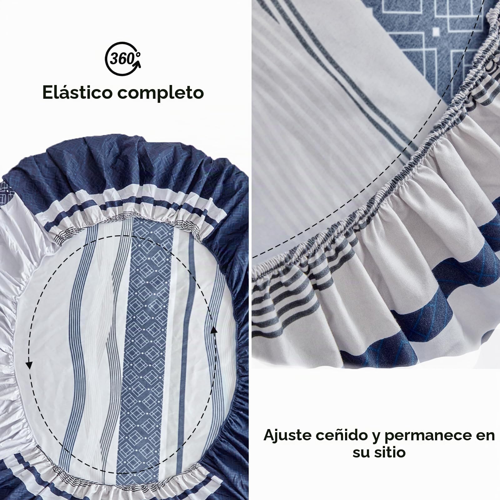 Tokokimo Juego de ropa de cama de 4 piezas, funda nórdica de 220 x 240 cm + sábana bajera de 160 x 200 cm con 2 fundas de almohada de 65 x 65 cm de microfibra, diseño bohemio, azul marino a rayas