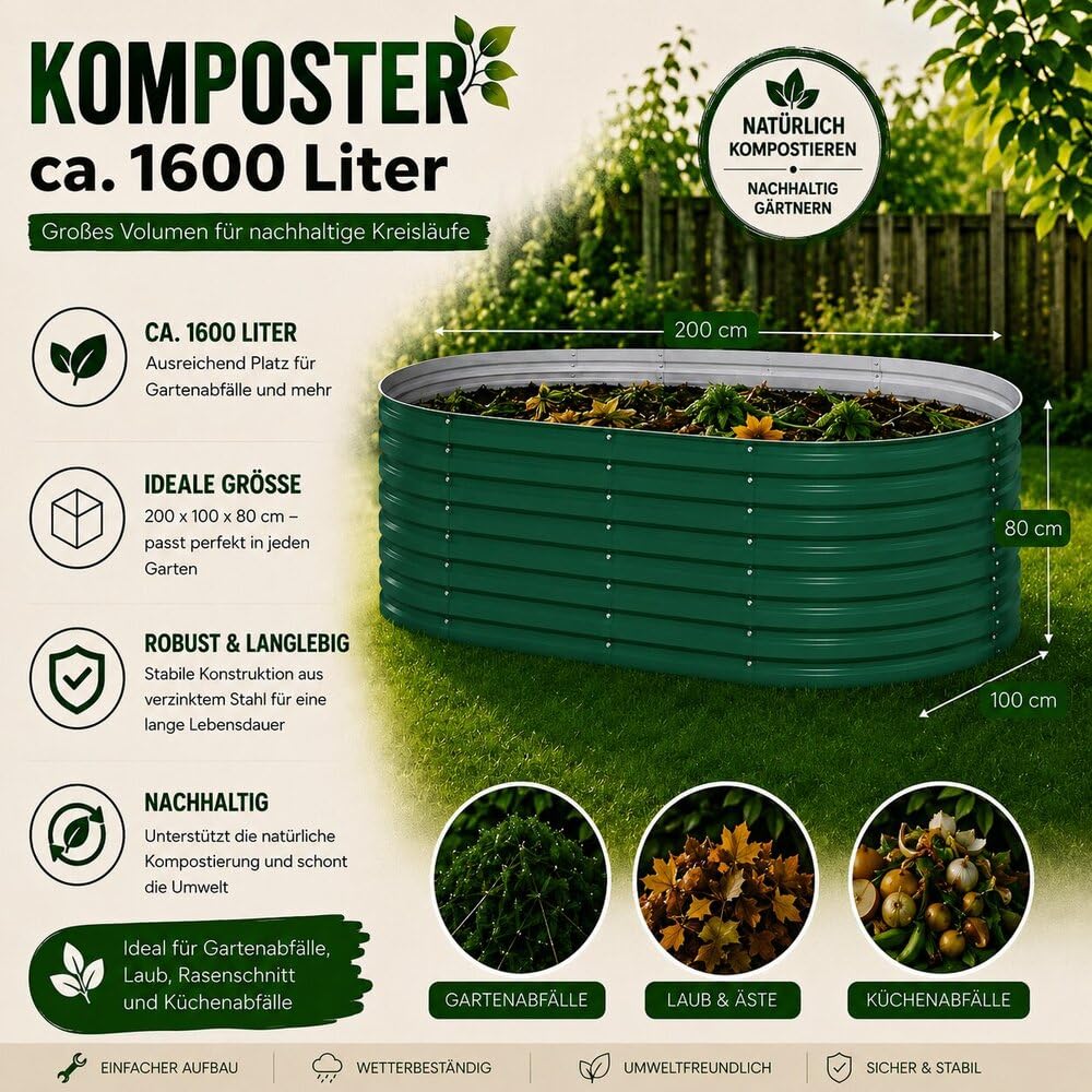 Vicco Komposter Garten, Grün, 200 x 100 cm