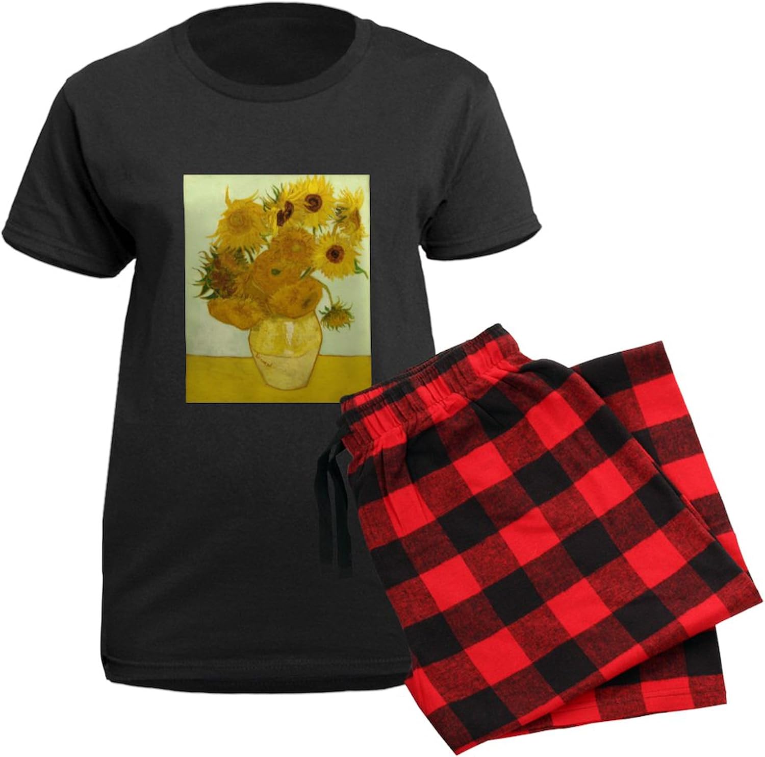CafePress Vase With Twelve Sunflowers Women's Dark Pajamas Womens Novelty PJ Sleepwear
