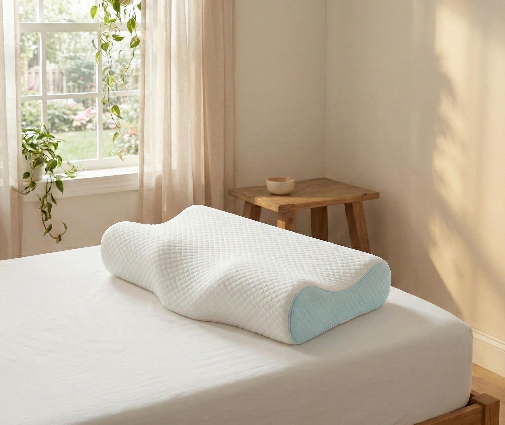 Cooling Neck Pillow for Sleeping, Cervical Contour Memory Foam Bed Pillow with Breathable Side Panels, Orthopedic Support for Shoulder Pain Relief