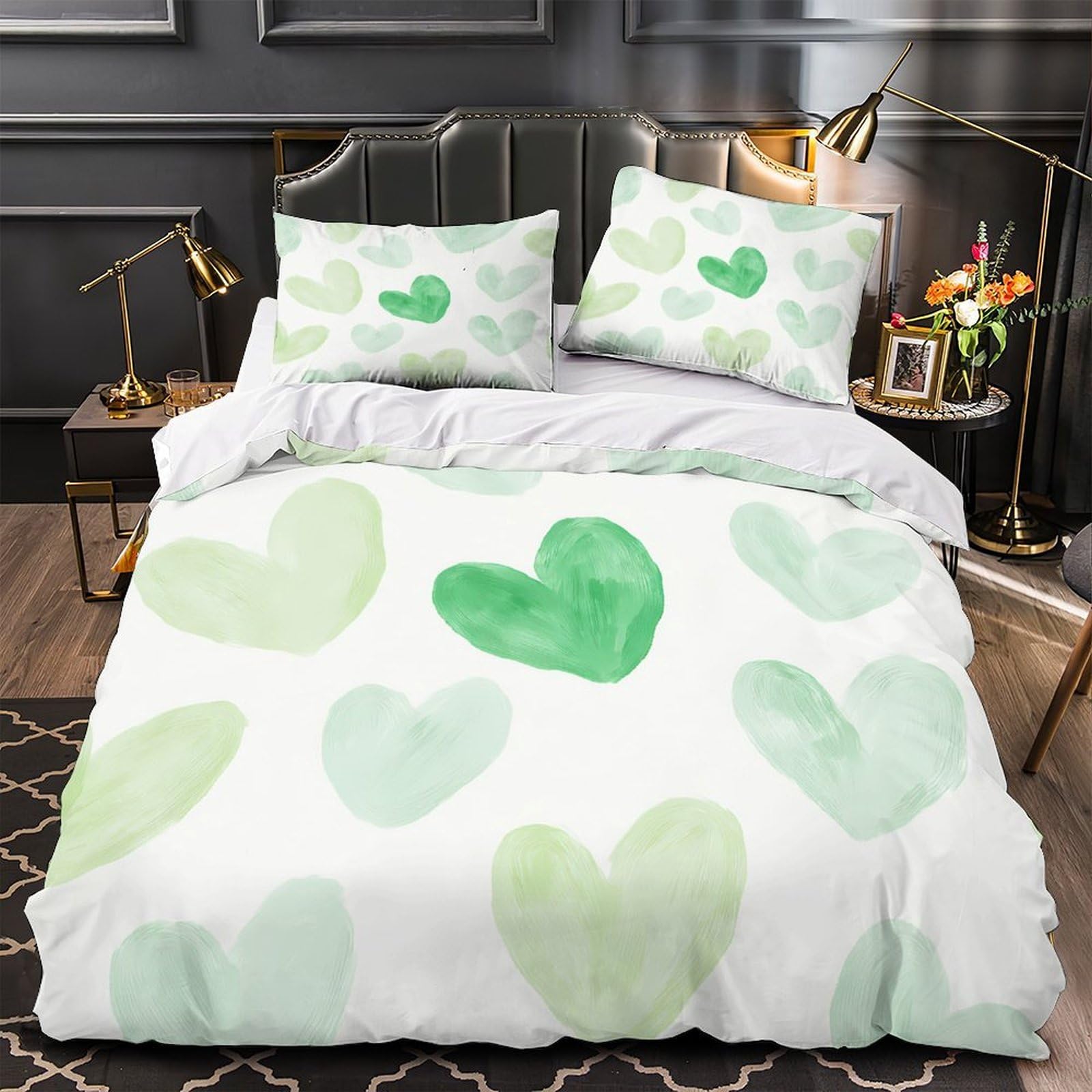 Housse de couette cœurs verts hypoallergénique pour protéger la peau sensible des enfants