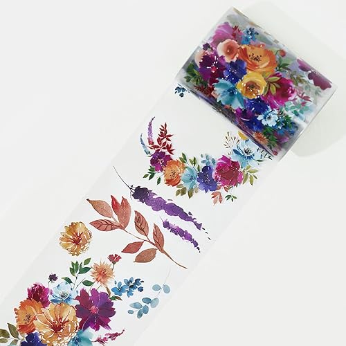 WT Pretty Florals - Cinta ancha de PET, rollo individual, diseños originales, cinta decorativa floral, cinta transparente para manualidades para