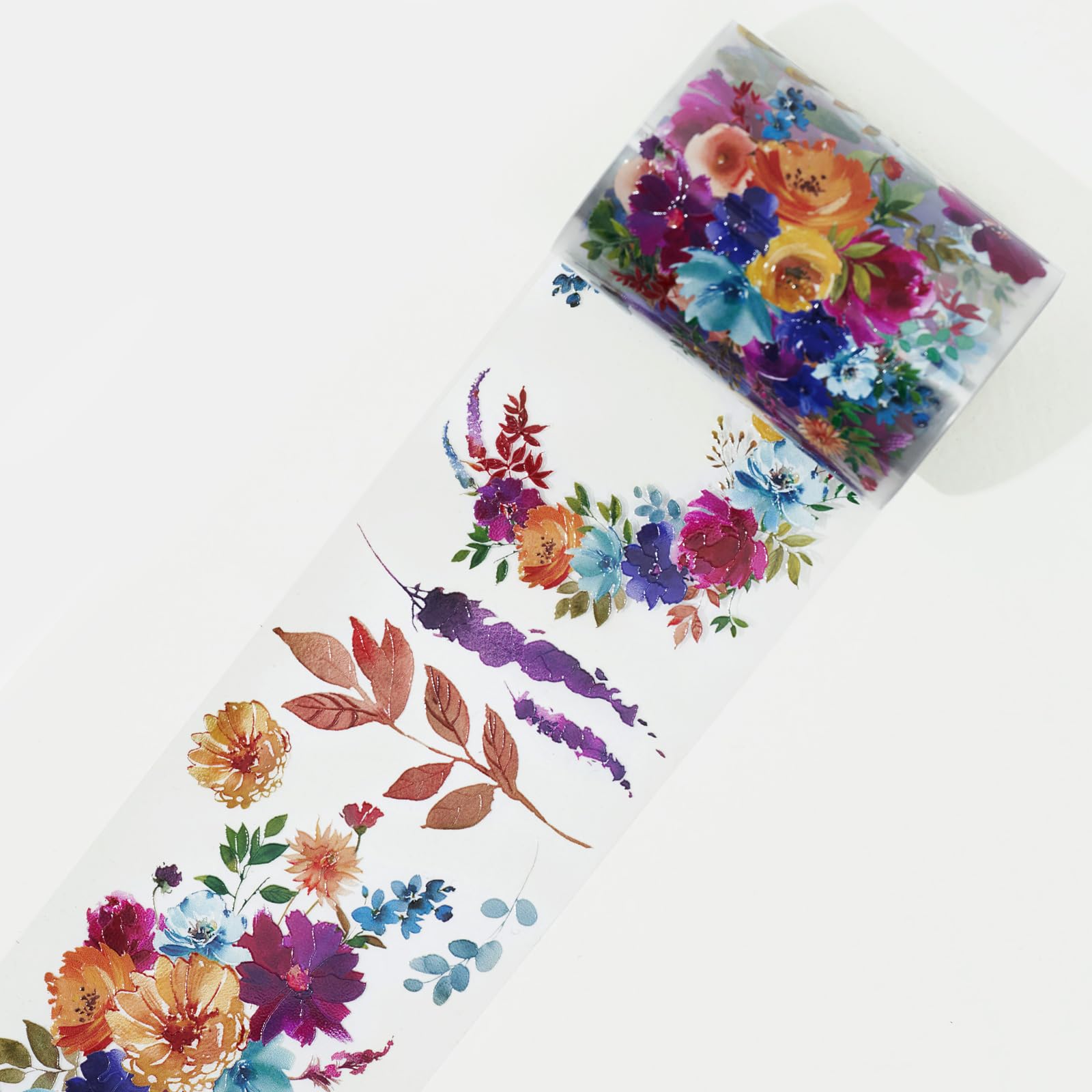 WT Pretty Florals Wide PET Tape, Single Roll, Original Designs, Floral Decorative Tape, Transparent Craft Tape for Bujo Planner & DIY Supplies,