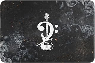 Bass Clef Bass Guitar Rug Mat Non Slip Waterproof Indoor Floor Mats, for Bedroom Living Room Dining Room Decoration 16x24 Inch