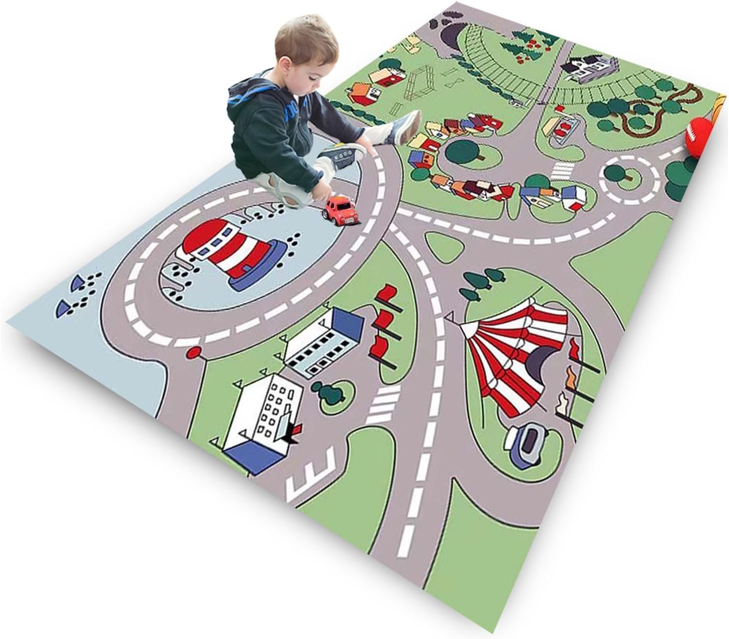 Kids Carpet Rugs Playmat Great for Toy Cars & Toys,Educational Road and Traffic Carpet Car Rug,City Life Fun Throw Rug,Play Area Rug Gift for Children Baby Bedroom Play Room Game 2.6×4ft/80×120CM