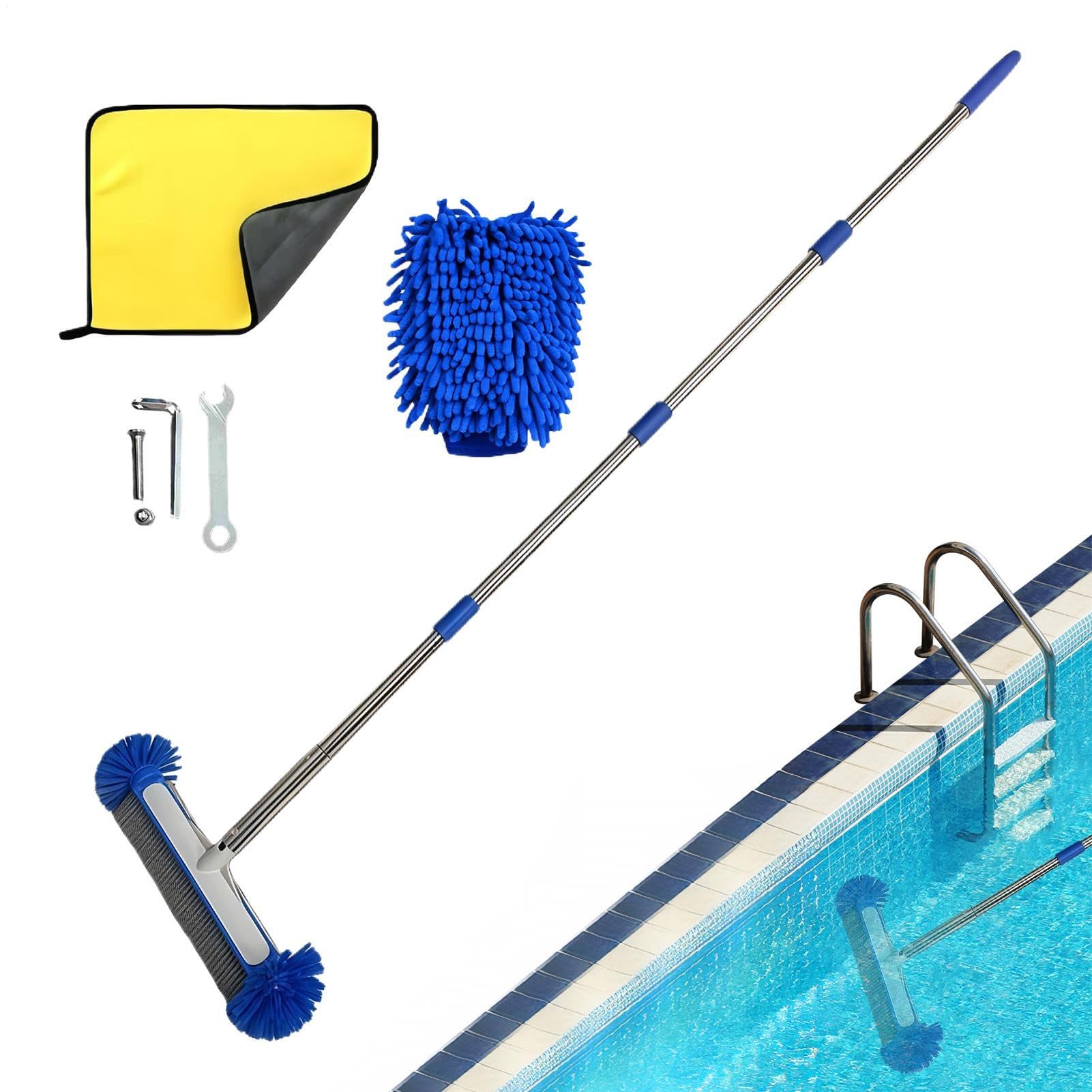 Cepillo de piscina Limpiador de Piscina con Mango Desmontable | Cepillo de Piscina con Mango Desmontable para Paredes, Esquinas, Suelo, Spa, Bañera de Hidromasaje, Terraza, Cocina, Baño,