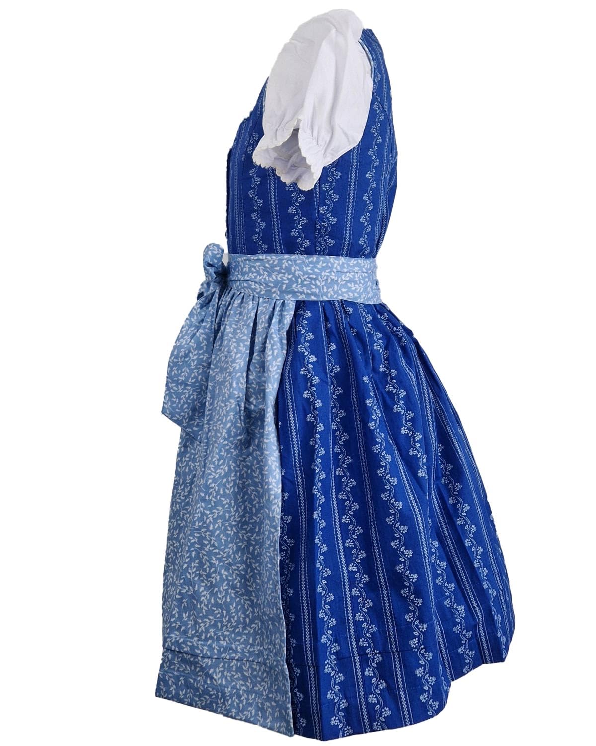 Maddox Kinder Dirndl „Gabriella“ 3-TLG. – Mädchen Dirndl mit Bluse & Schürze – festliches Trachtenkleid in Blau Weiß – Tracht für Oktoberfest, Volksfest & Kirchweih – Baumwolle