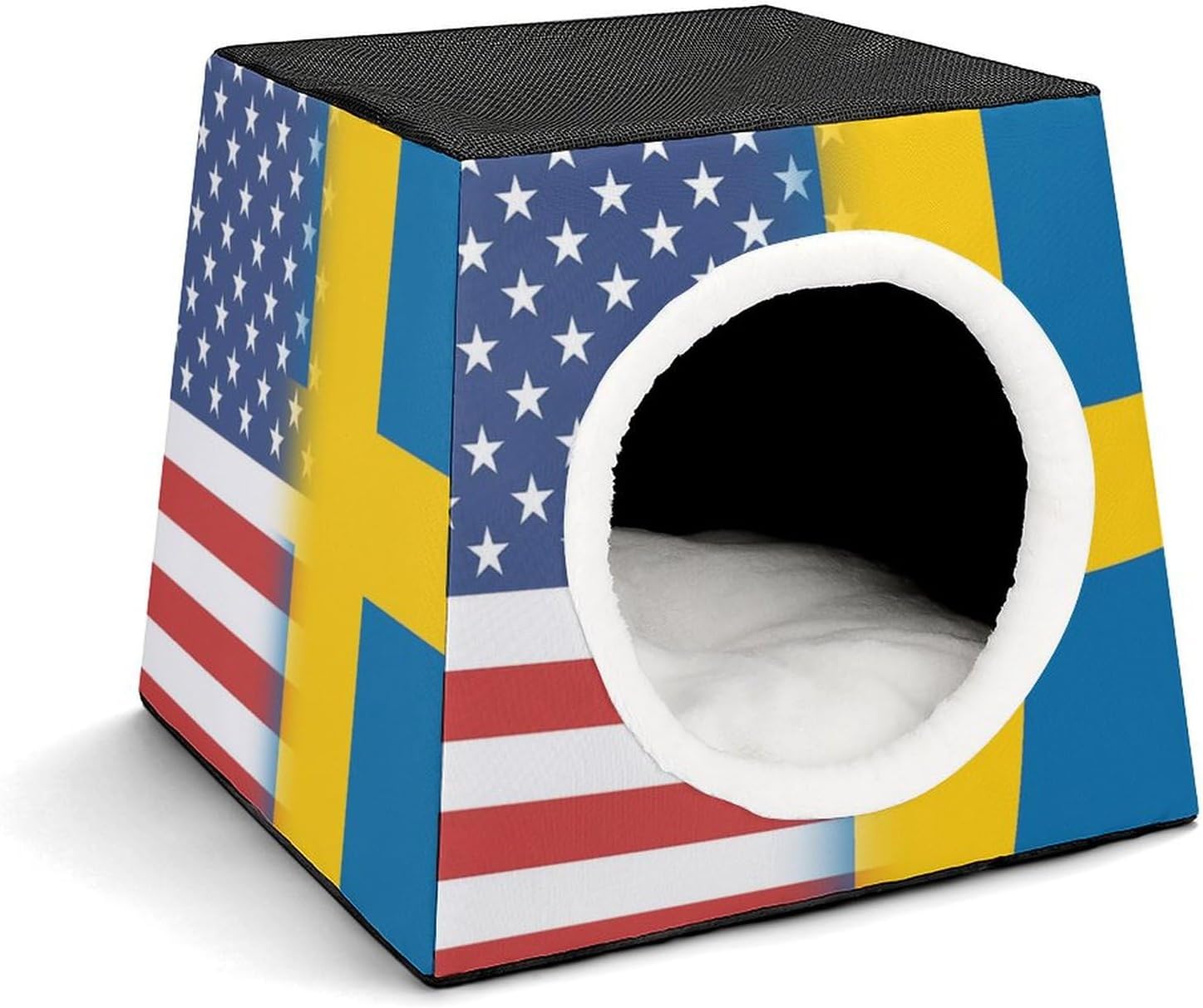 Generic US and Sweden Flag Cat House for Indoor with Spacious Cat Nest, style-22-5