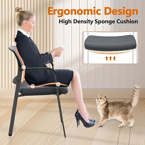 Miniatura 4 de CLATINA Sillas apilables con reposabrazos y respaldo de malla con asiento de tela tapizada y soporte lumbar ergonómico para oficina, escuela,