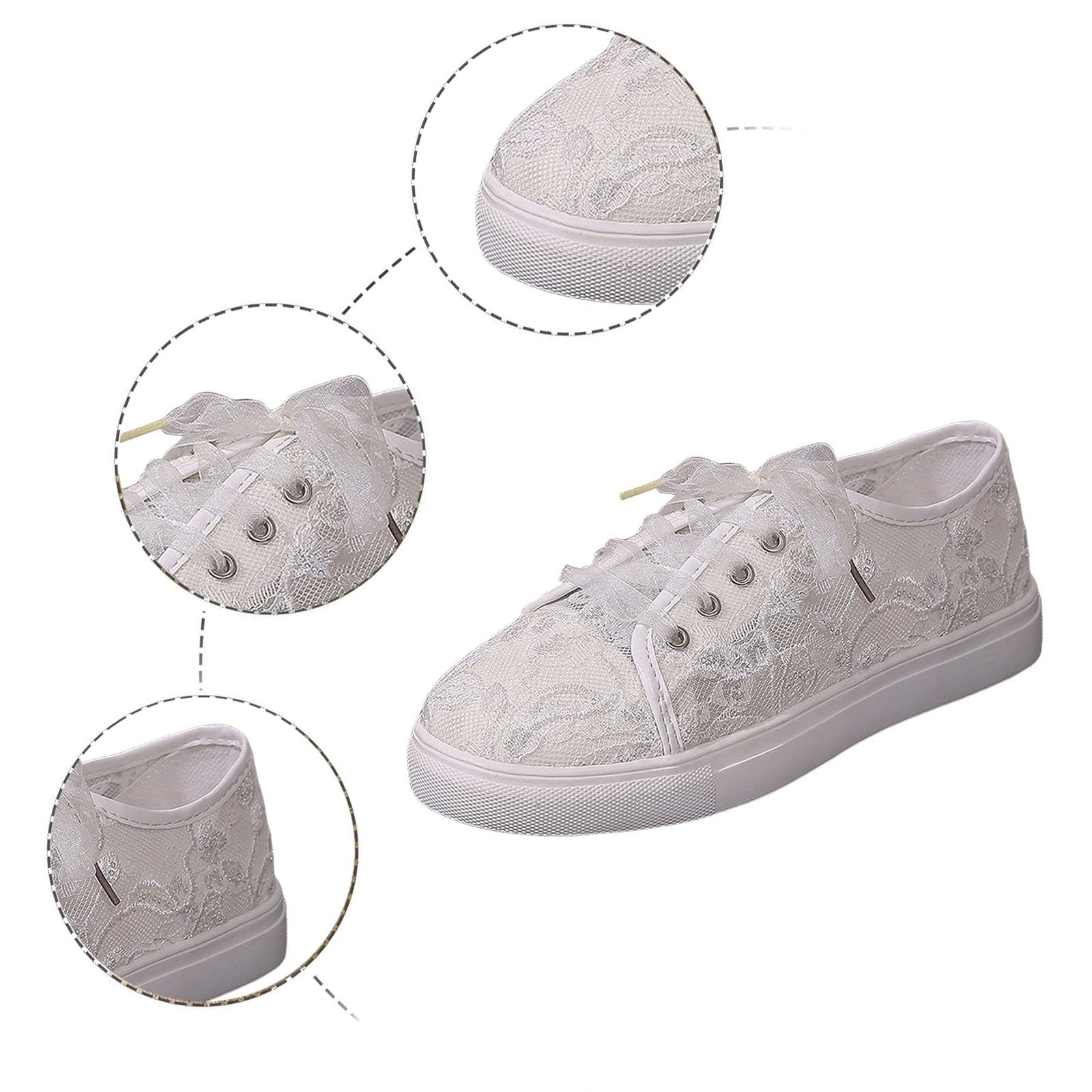 Trachtenschuhe Damen Flach Spitzen Dirndlschuhe Trachten Dirndl Schuhe Braut Oktoberfest Sneaker zum Kleid Hochzeitsschuhe Leichte Bequem Stoffschuhe Atmungsaktive Mesh Sommerschuhe