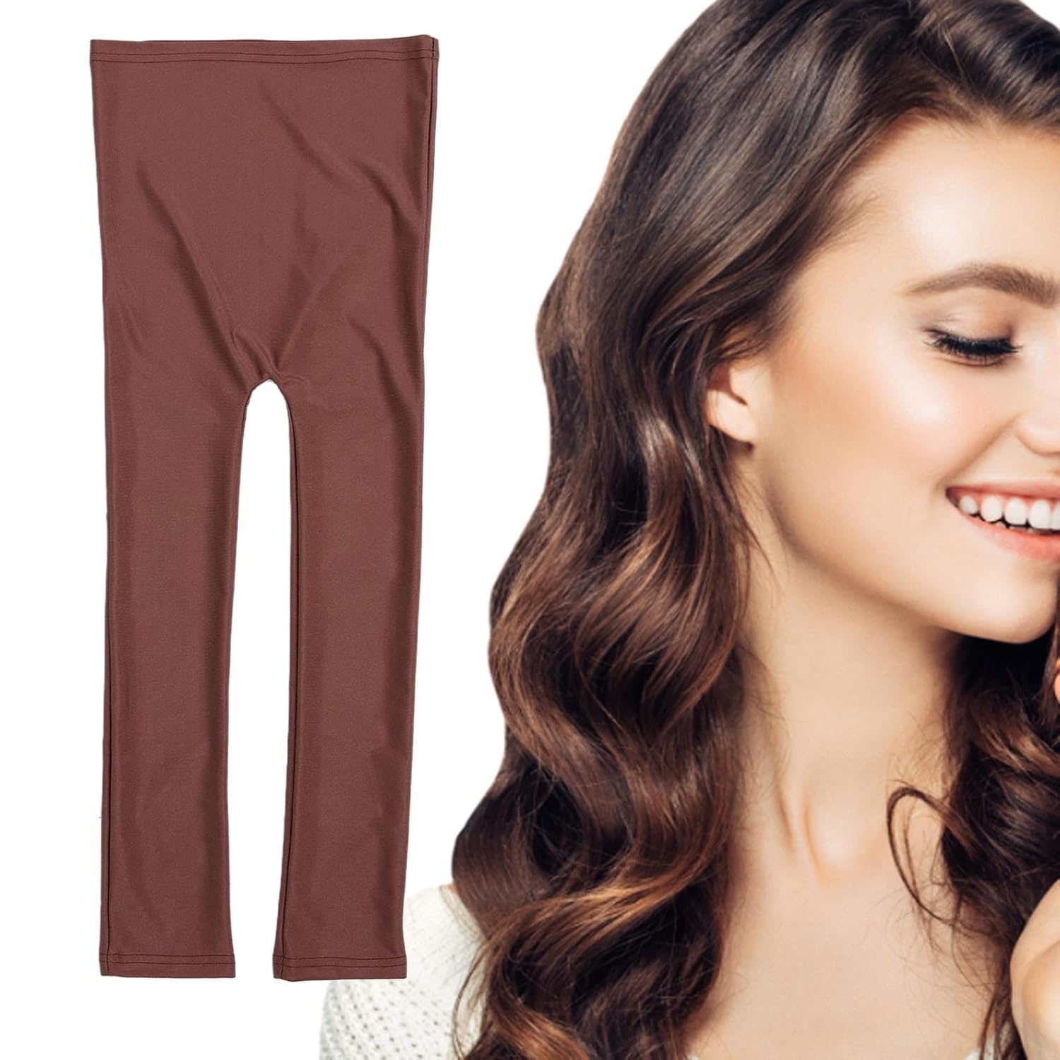 Heatless Curling Rod Headband, Elastic Leggings Shape to Reduce Split Ends, Hair Styling Tool for Sleep with No Heat (Brown)