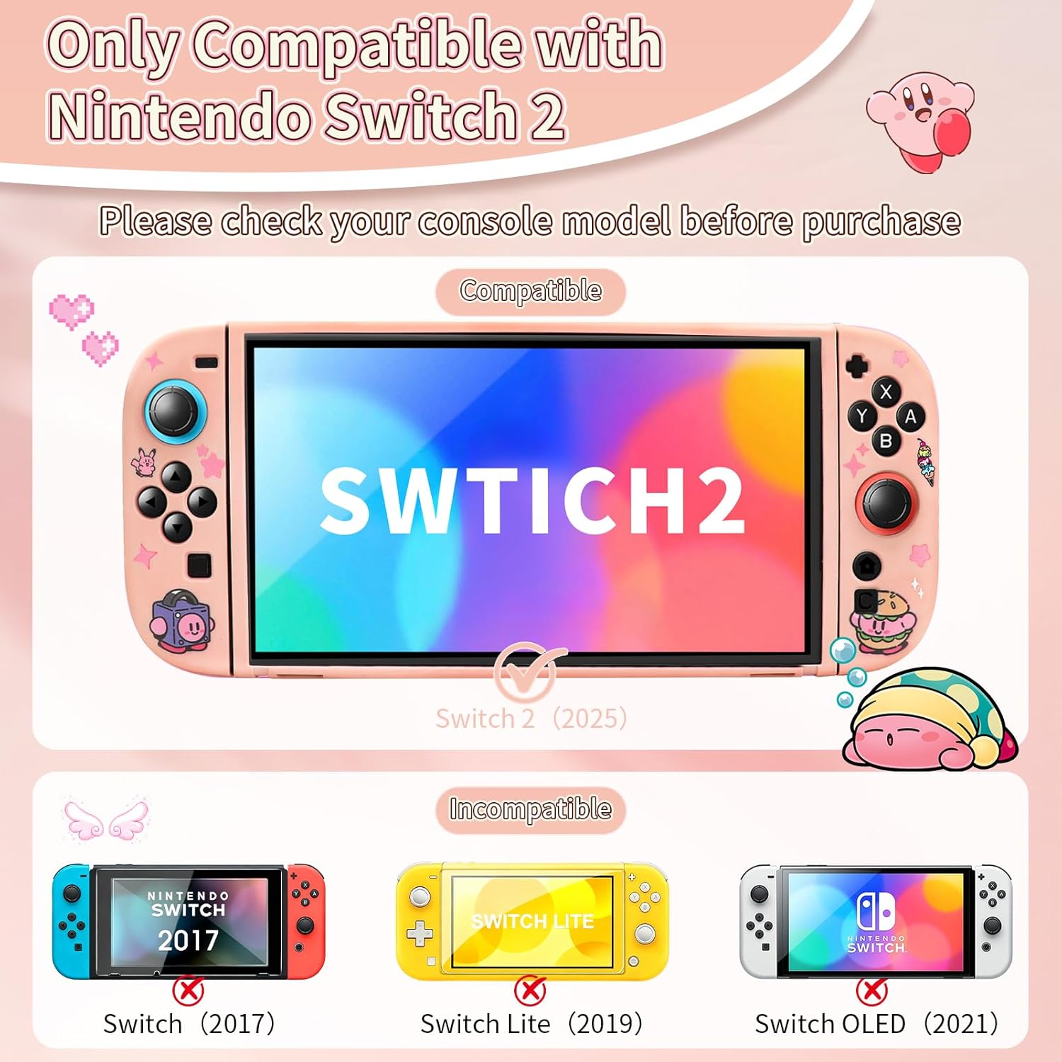 Soft Switch 2 Protective Shell Compatible with Nintendo Switch 2, Cute Pink Silicone Slim Dockable Switch 2 Console Cover Case Protector with Joy-Con Grips - Image 3