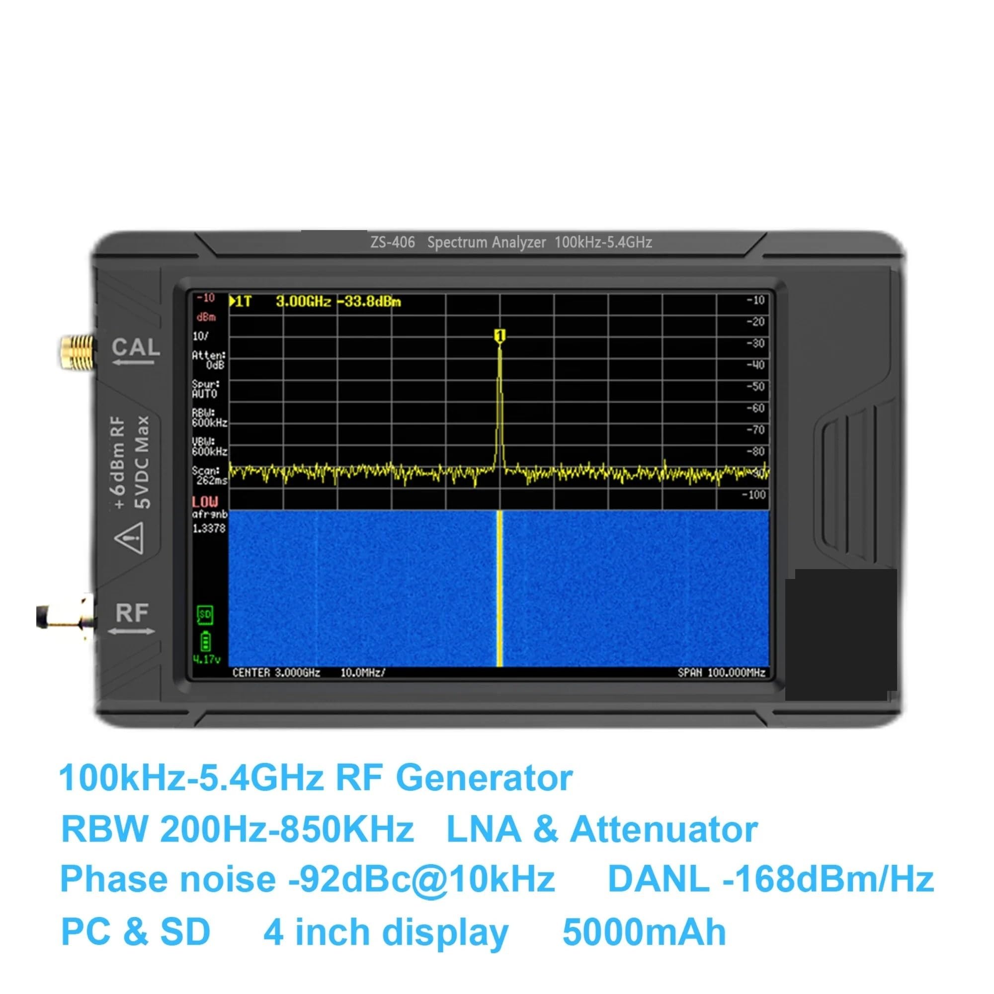 Spektrumanalysatoren, Handheld Tiny Spectrum Analyzer 3,95 Zoll Touchscreen Eingebaute Batterie