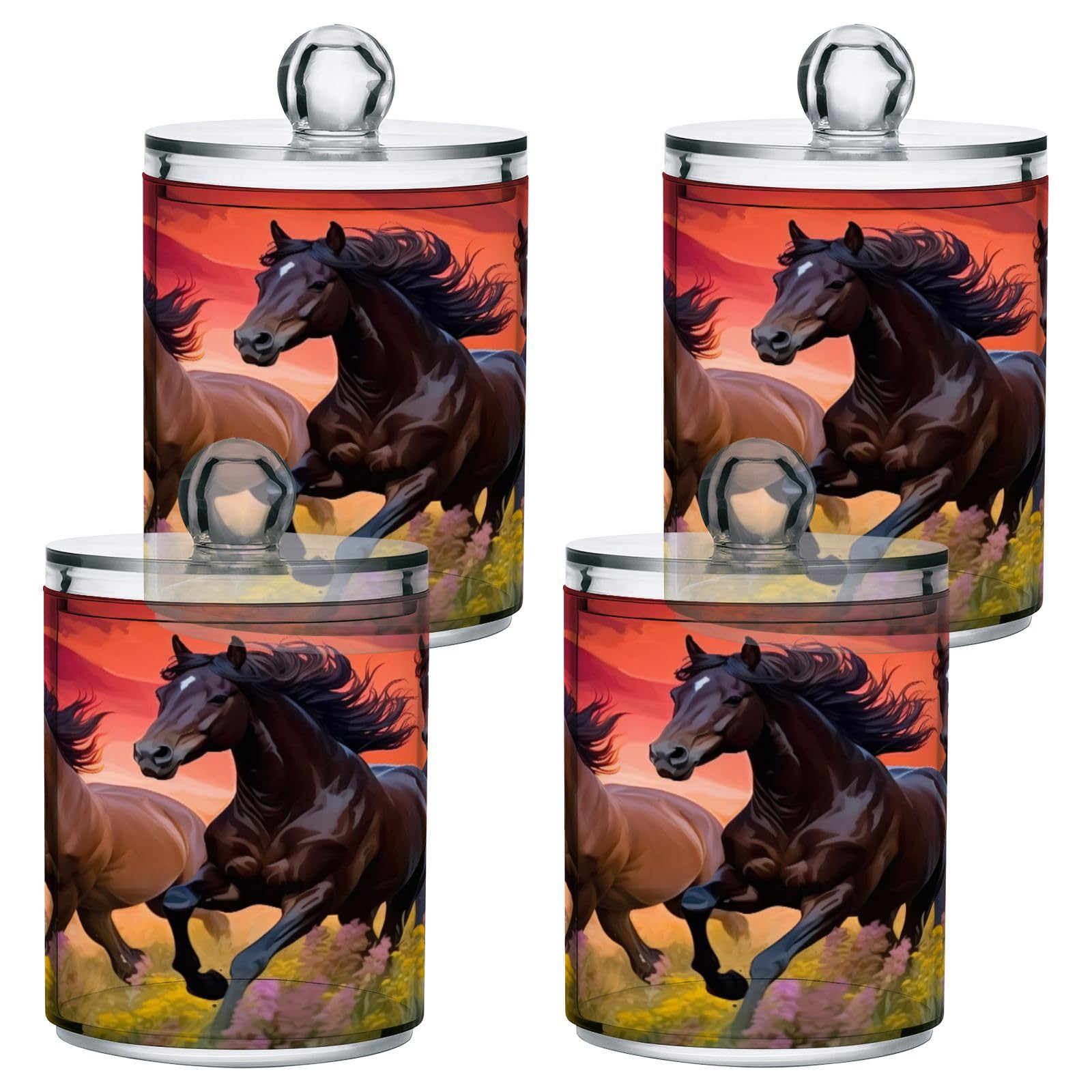 Wassud Horse Riders in The Sunset 2 Pack Clear Plastic Qtip Holder Dispenser Set,Bathroom Storage Canister for Cotton Swabs, Balls, Dental Floss,Pads,Organize with Apothecary Jars