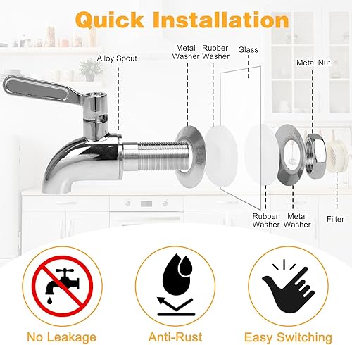 Miniatura 4 de Moretoes Dispensador de bebidas de vidrio de 2 galones para fiestas, paquete de 2 dispensadores de bebidas con soporte para jugo y té helado,