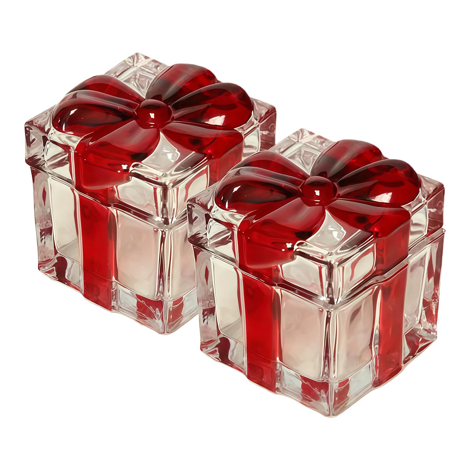 CAZSTYK Of 2 Clear Glass Containers Simple Designs Candy Jars with Bowknot Lid Christmas Holiday Decoration Multipurpose Glass Jar