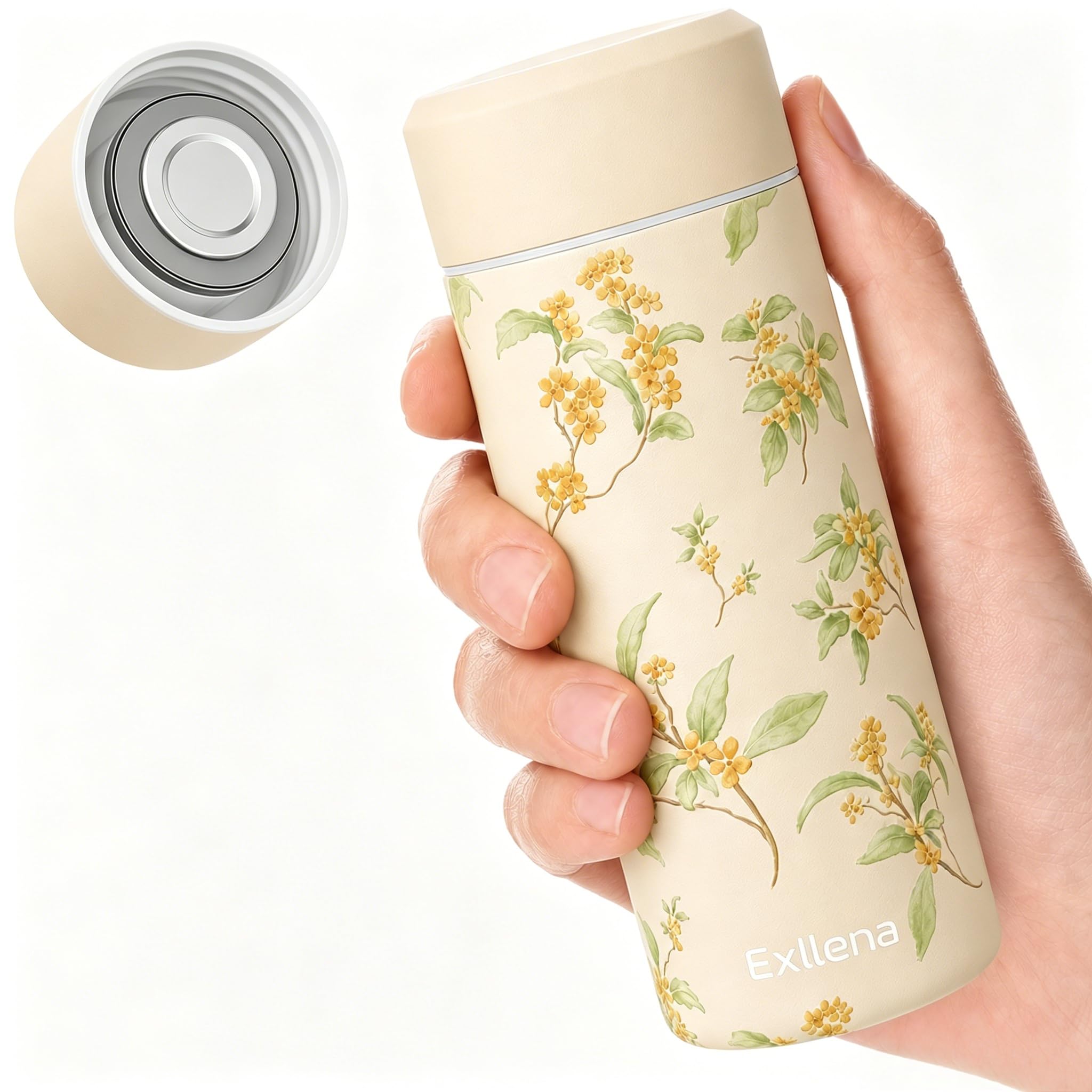 【Upgraded】 Exllena Small Water Bottle for Handbag – 250ml Mini Flask for Hot & Cold Drinks, Perfect Small Insulated Water Bottle for Travel, Milk, Coffee...(Sweet Olive)