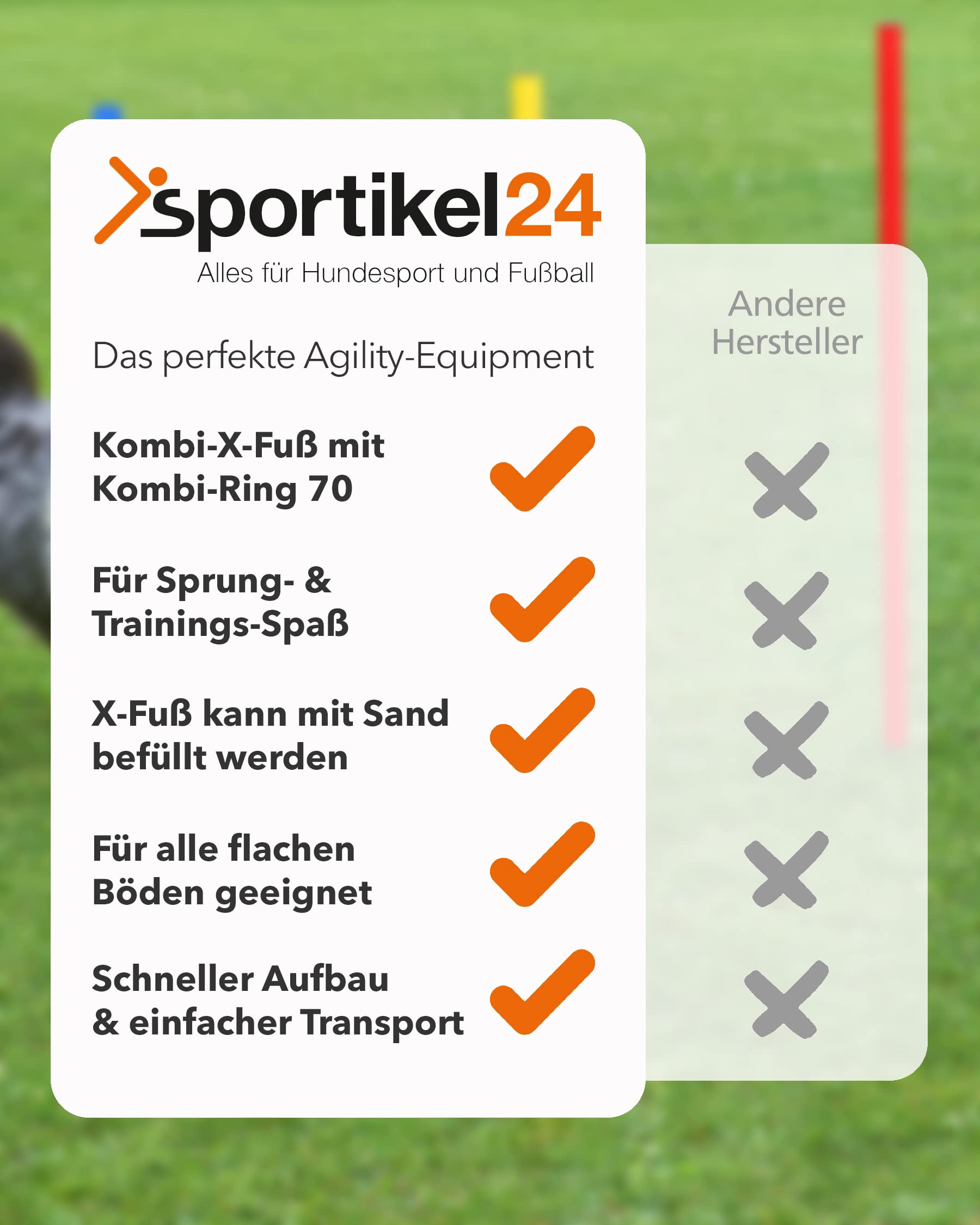 Kombi-X-Standfuß & Kombi-Ring 70 – 4er Set – Multi-Fuß zum Aufbau von Sprung- & Hürden-Parcours – Trainingshilfe für Fußball, Leichtathletik & Hundesport