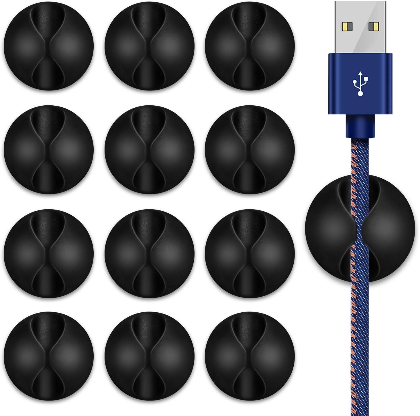 Cable Clips, ONME Cable Holder Multipurpose Cord Management for Home Non-Toxic Rubber Material Self-Adhesive Desk Cord Clips Durable Cord Organizer Black Cord Holder for Office (Black)