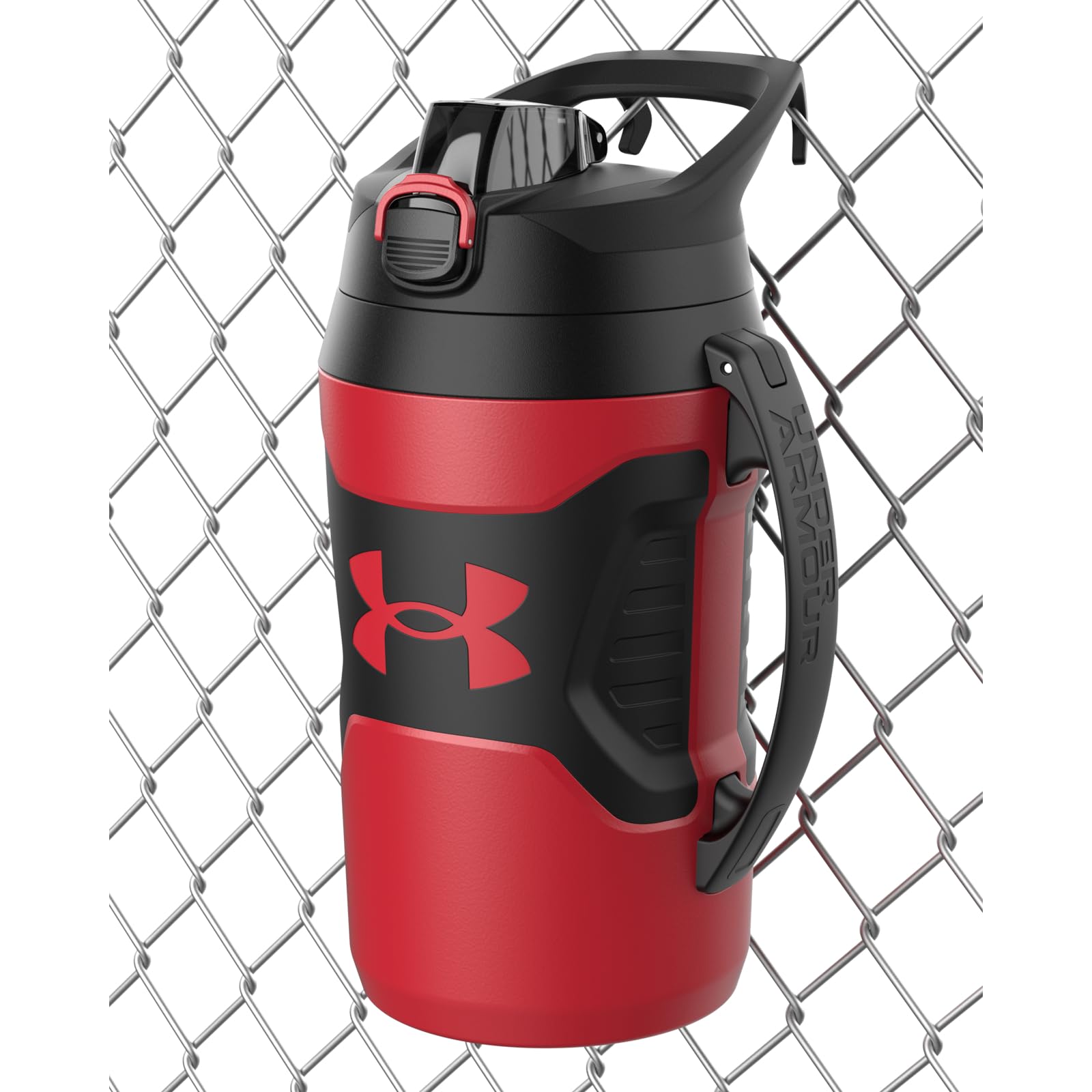 Under Armour Half Gallon Water Bottle Insulated, 64oz Insulated Water Bottle with Handle, Fence Hook, Leak Resistant, for Baseball, Football & More, Red/Black