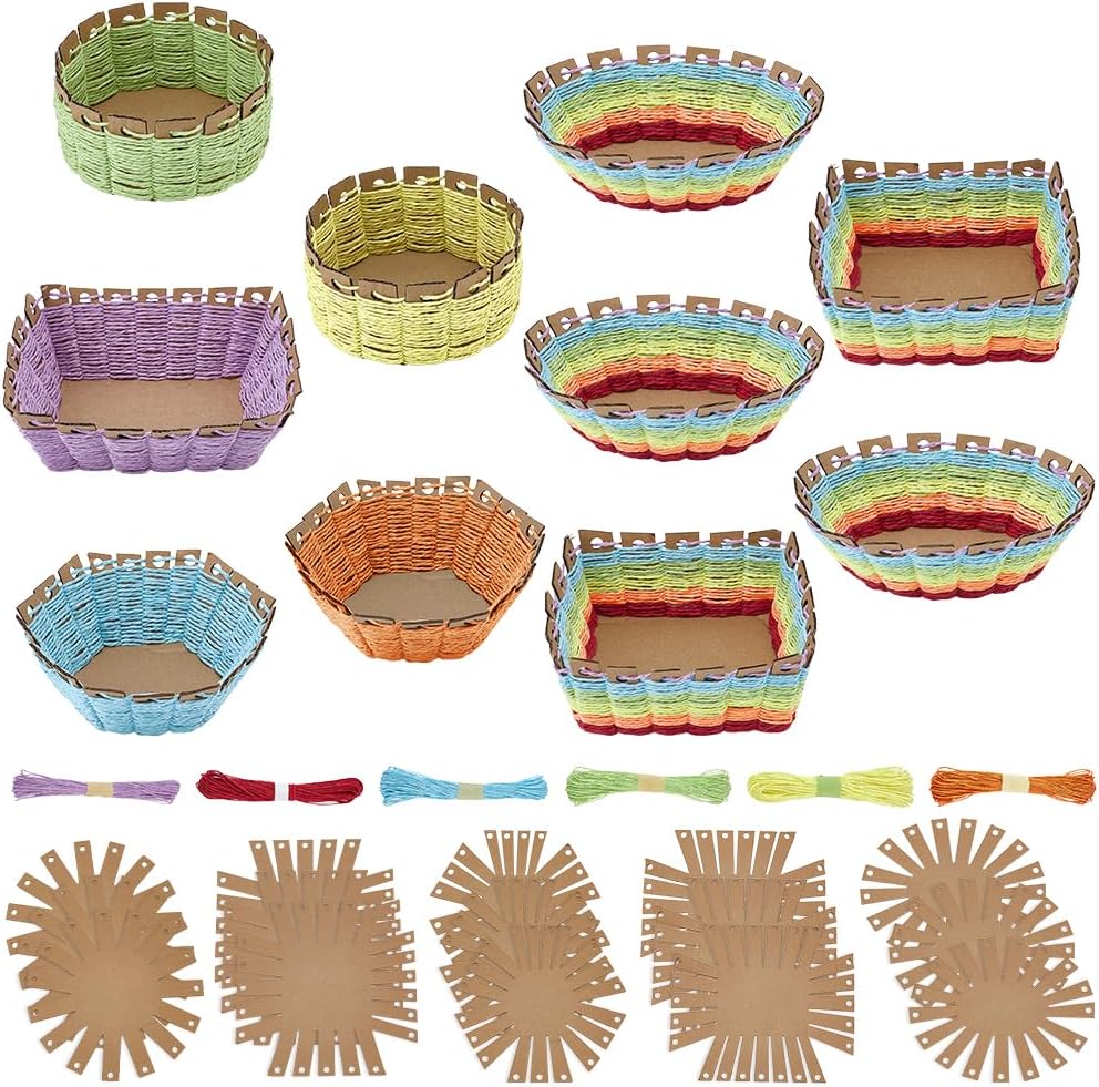 FREEBLOSS 15 Set Basket Weaving Kit for Beginners Woven Bowl Raffia Baskets Arts and Crafts Projects with Instruction Easter Basket Activities for Easter Eggs Storage