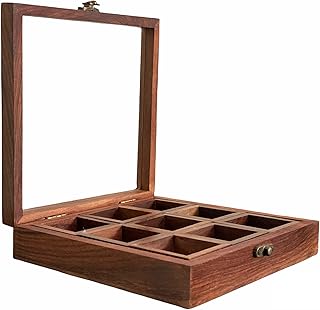 Wooden Masala Dabba Spice Storage Box With Glass Lid on Top 9 removable ...