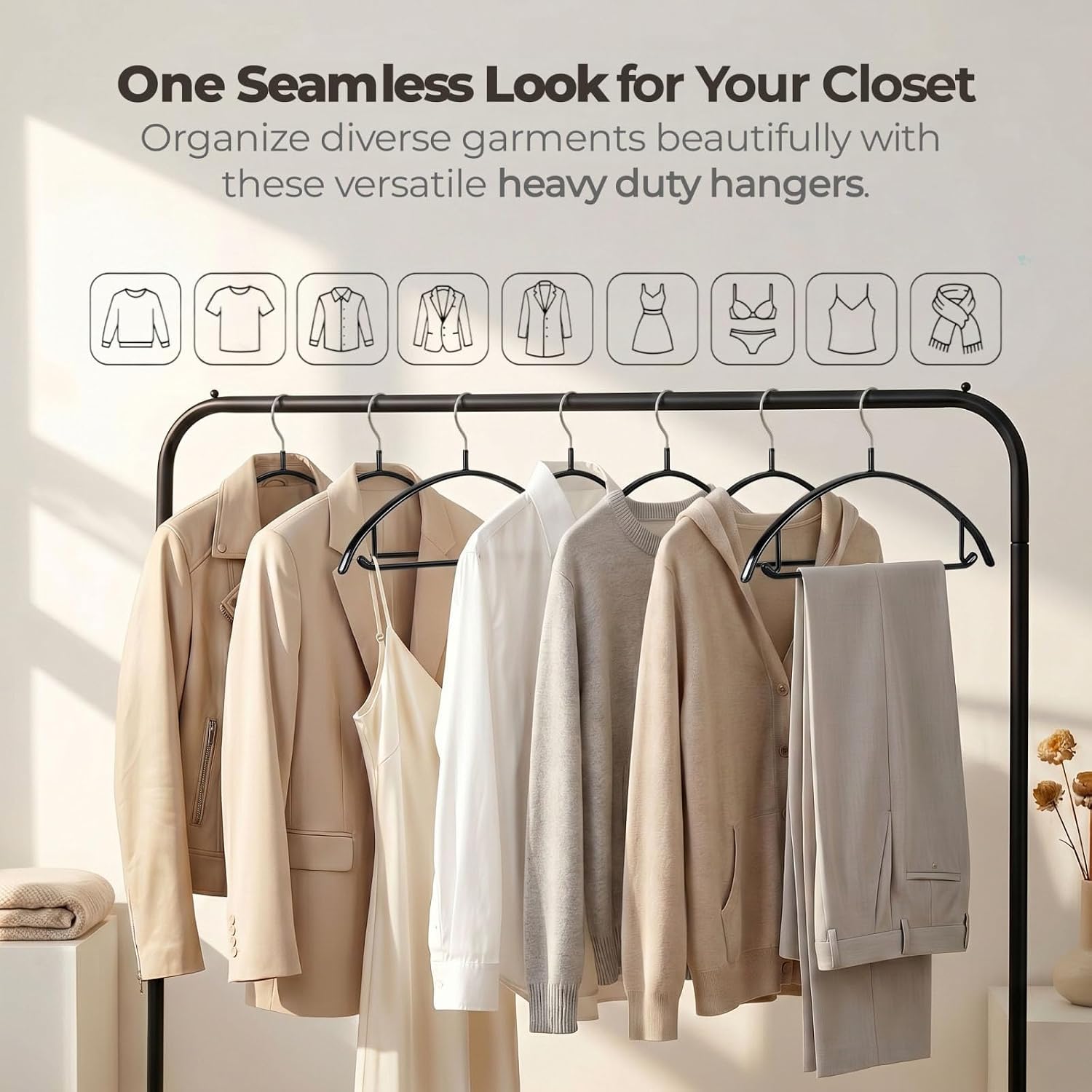 12 Pack Non Slip Clothes Hangers, Rubber Coating Metal Hanger Black