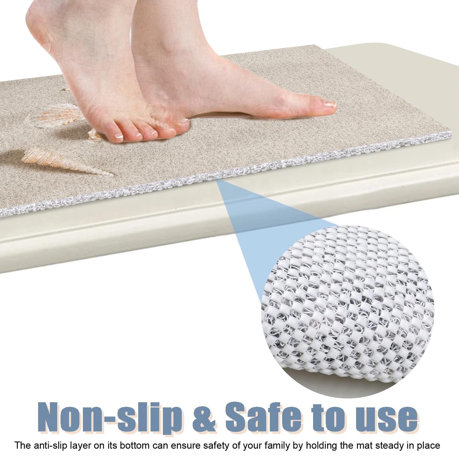 Alfombrillas de lufa para ducha, antideslizante, textura suave, con drenaje, secado rápido, almohadilla de baño suave y cómoda para zonas húmedas (marrón blanco)