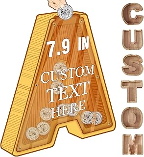 WQingot Personalized Piggy Bank Wooden Letter with Name Custom Letter Shape from A to Z Alphabet Money Box Customized Saving Bank Gift for Kids Adults