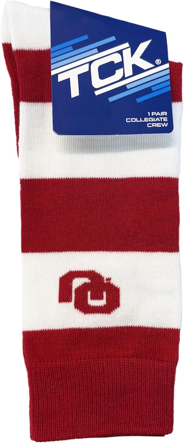 TCK NCAA College Team Striped Crew Socks - Men's Dress & Casual Game Day Apparel - Soft Breathable Polyester Blend, 1 Pair