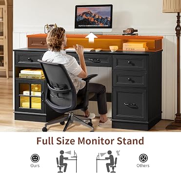 HAUOMS Farmhouse Executive Desk Computer Desk with Drawers,Black