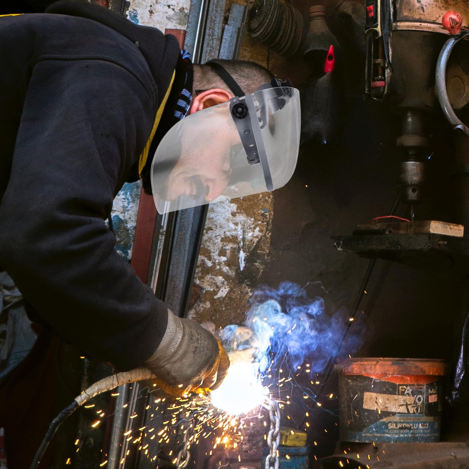 Maschera Protettiva Trasparente per Viso Deflettore di Prevenzione Olio, Copertura Resistente al Calore Leggera e Montata sulla Testa, per Lavoro, Cucina e Attività All’aperto