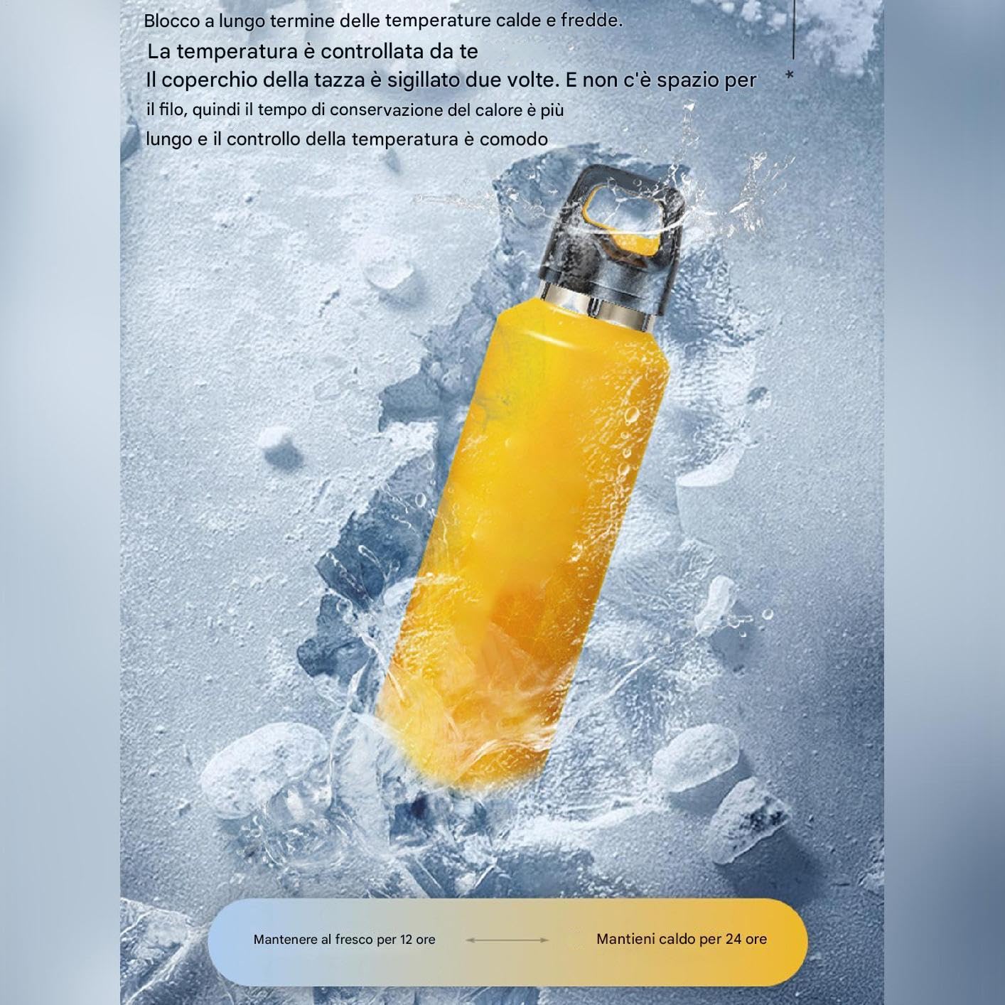 Borraccia in Metallo 600ml Acciaio Inossidabile con Apertura Facile | Borraccia Termica Isolata per Bevande per Sport Viaggio Ciclismo Escursionismo Ufficio Casa Palestra Tè Caffè Latte