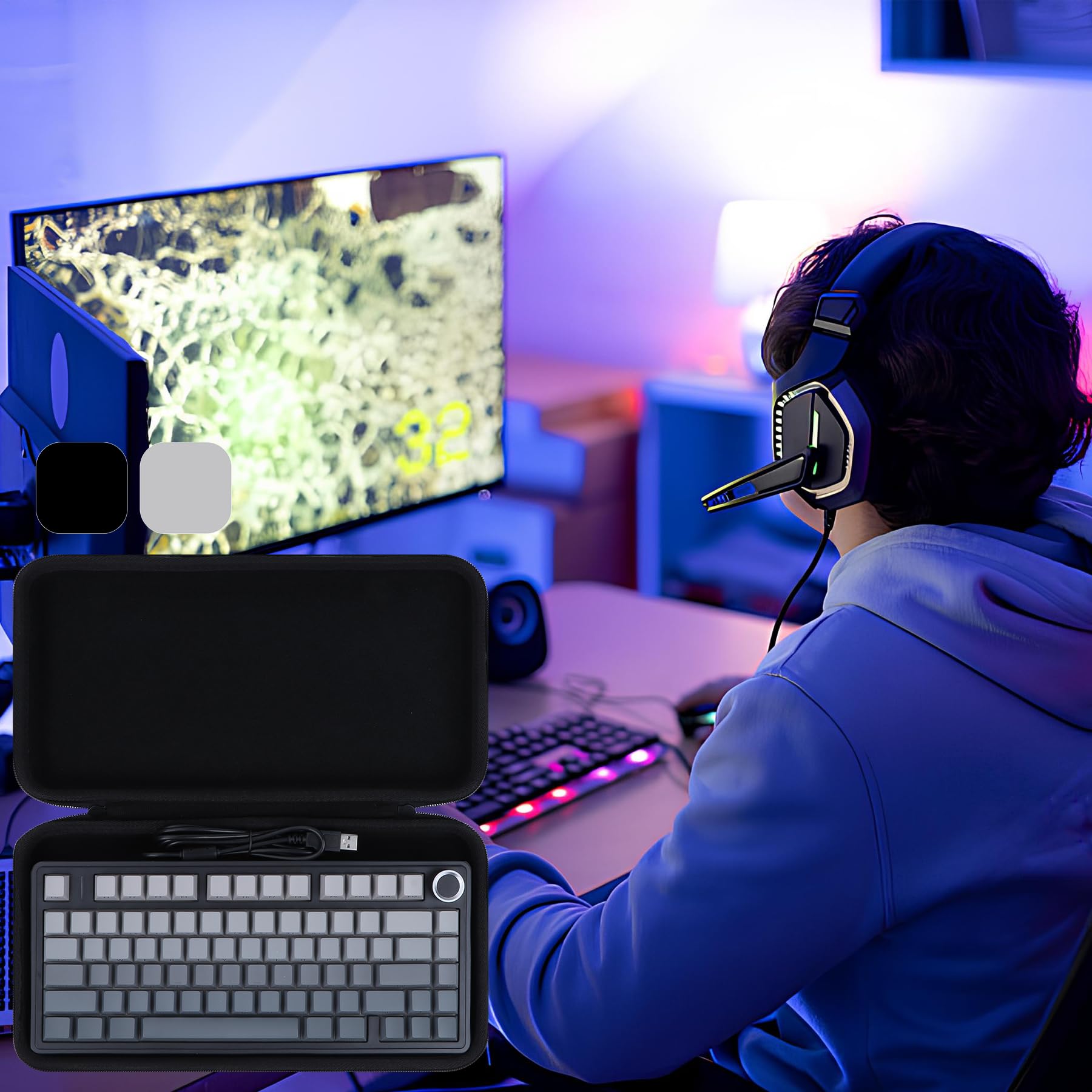 Hart Schutzhülle Kompatibel mit 75% Aula F75/F75 PRO/F75 Max/AJAZZ AK820/RK Royal Kludge M75/RK84/YUNZII B75 PRO/NEWMEN GM326/Corsair K65 Plus Mechanische Tastatur Gaming (Grau)