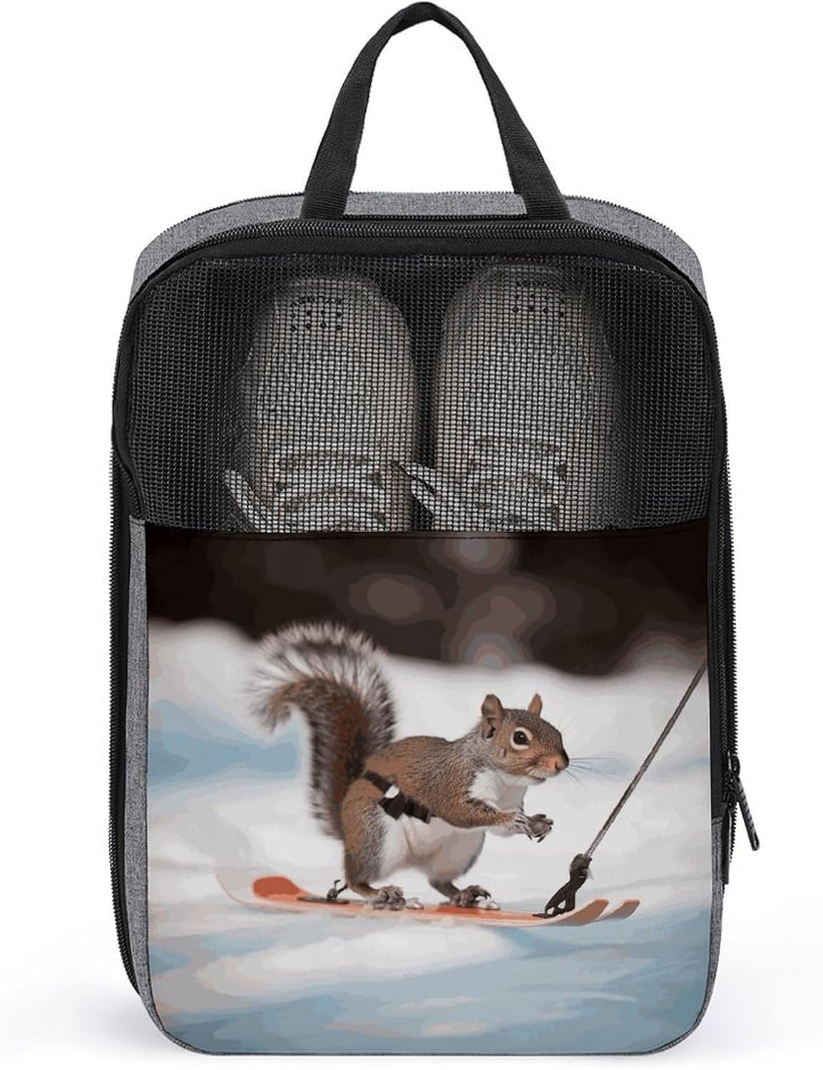 Skiing Squirrel Shoe Bag with Mesh Waterproof Portable Travel Shoe Pouch Zipper Packing Organizer Expandable Packing Organizers Portable Sneaker Bag for Men Women