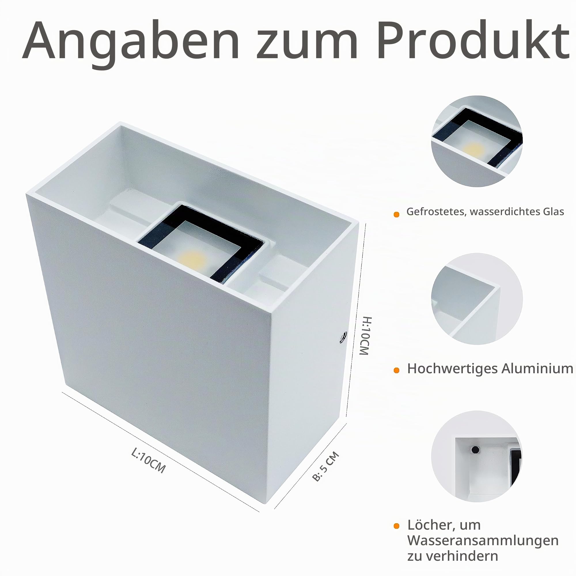 KICAAO Wandlampe 2 Stück LED Lampe 12W Aussenbeleuchtung Warmweiß 3000K Wandleuchte Aluminium Innen/Aussen Weiß Uneinstellbarer Winkel 10 x 10 x 5 cm (Weiß - 4pcs)
