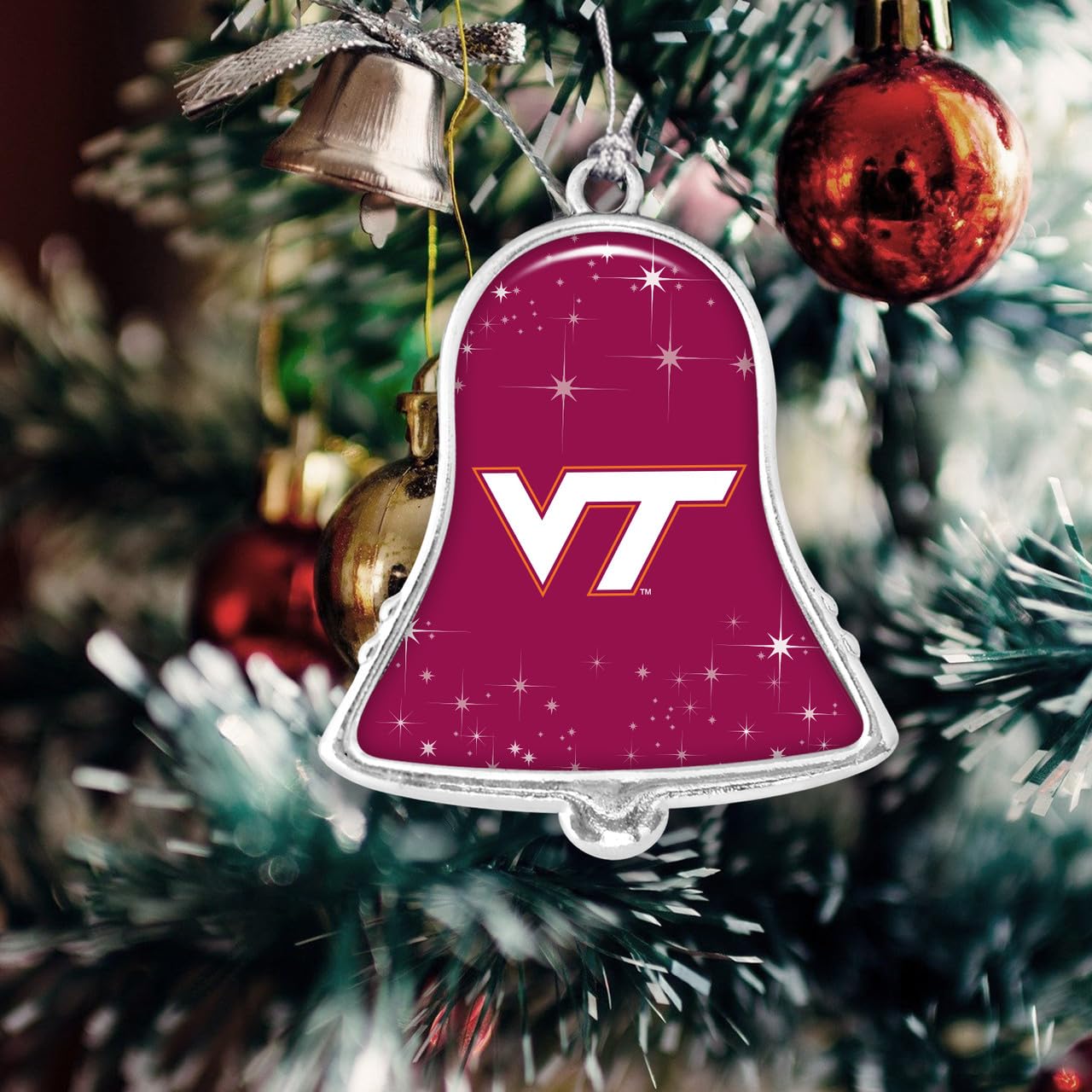 Virginia Tech VTU Silver Bell Silver Metal Christmas Ornament Gift Decoration