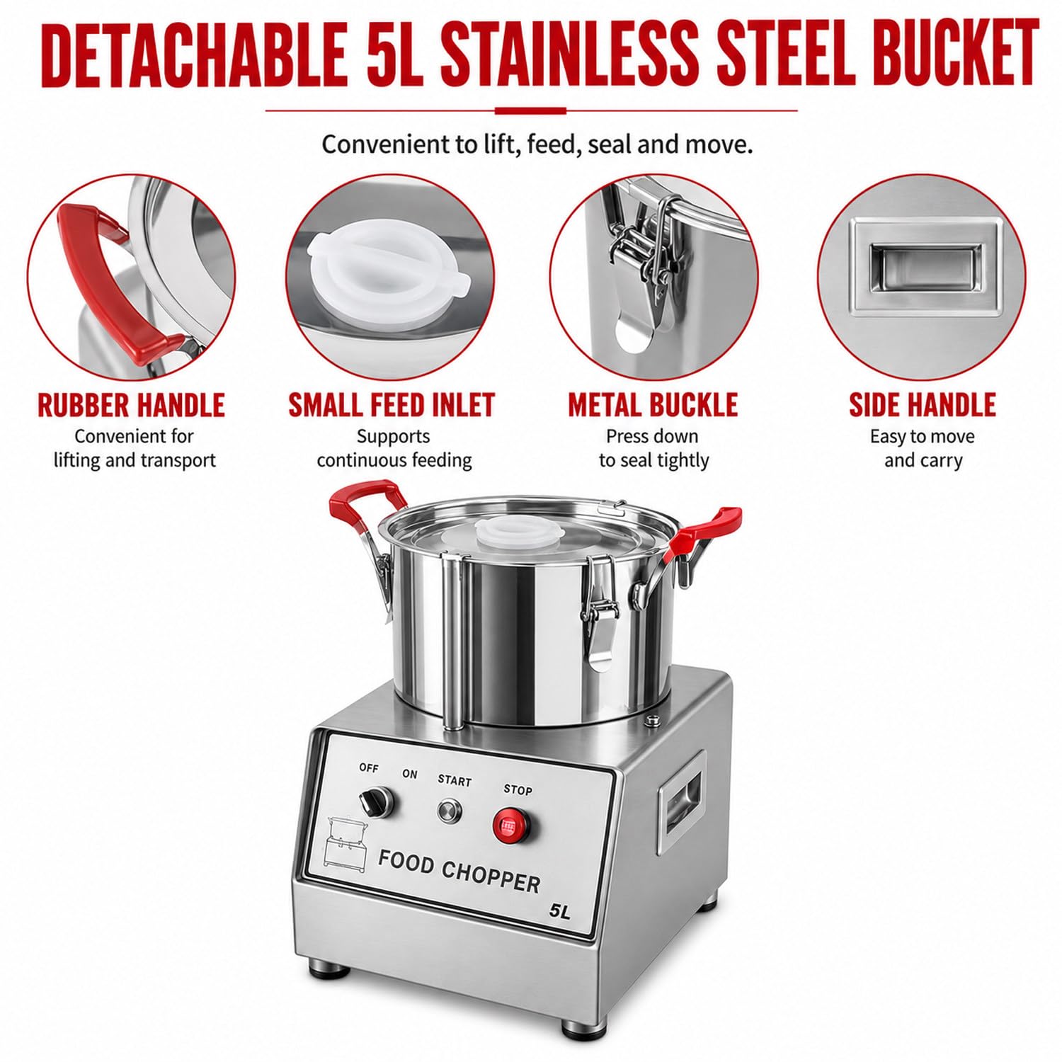 Procesador de alimentos de acero inoxidable de 1400 RPM y picadora de carne con hoja en forma de S para picar frutas, verduras, granos, ajo, capacidad de 15 litros