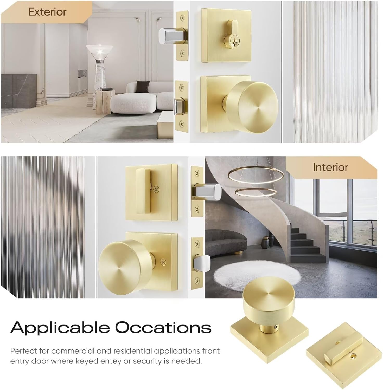 Leydebong Gold Door Knobs, Front Door Lock Set, Door Knob and Single Cylinder Deadbolt Combo Set, Satin Brass Finish