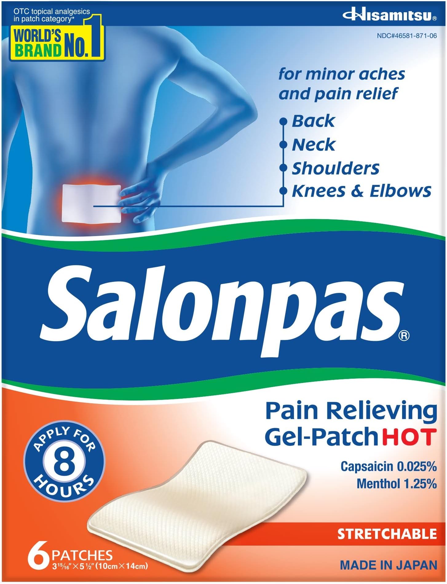 Salonpas Pain Relieving Gel-Patch, Hot-6 ea