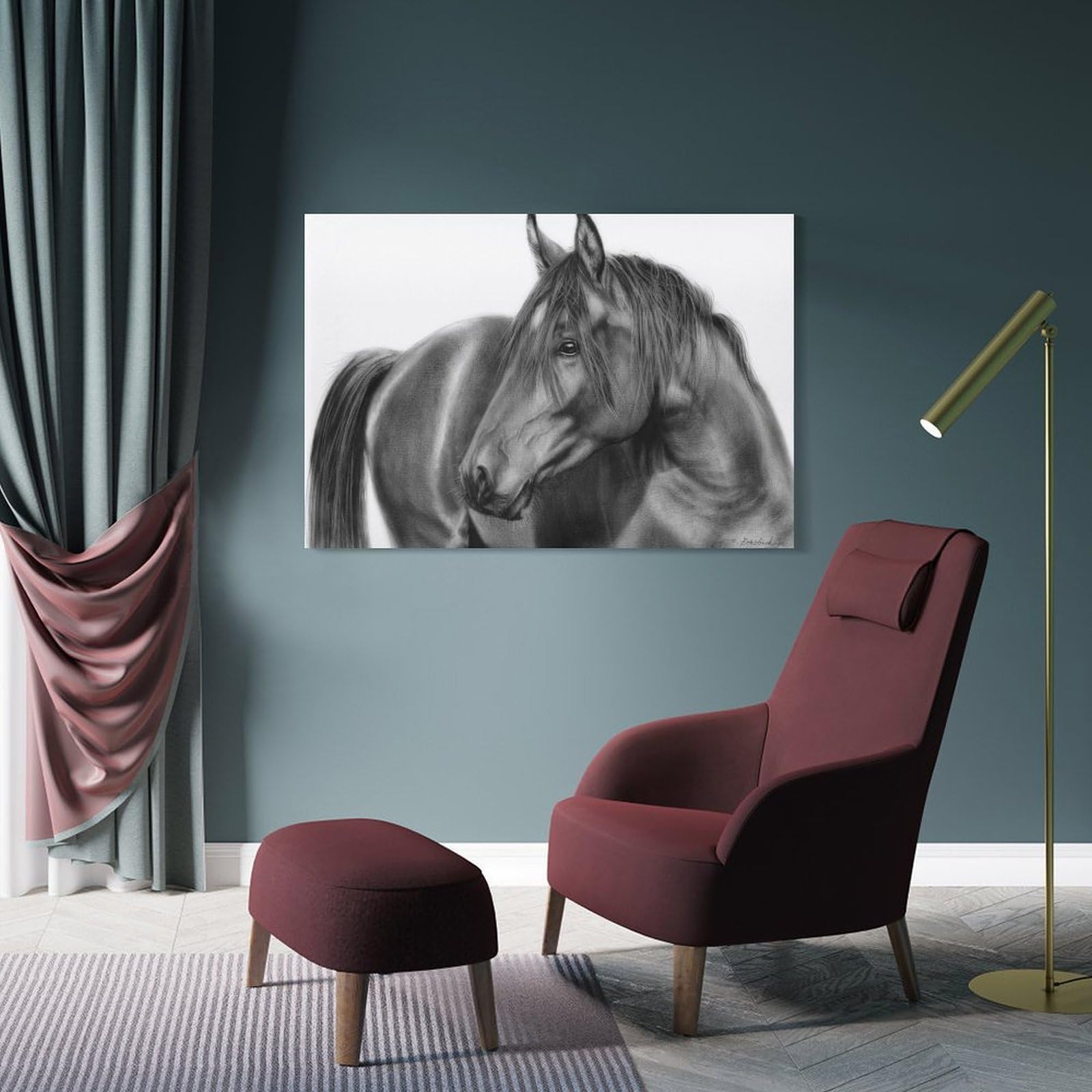 Junmoney Horse Painting Decorative Wall Artwork, 24x36inch(60x90cm), for Study, Office Or Focused Interiors, A Smart Decor Choice for Study Walls