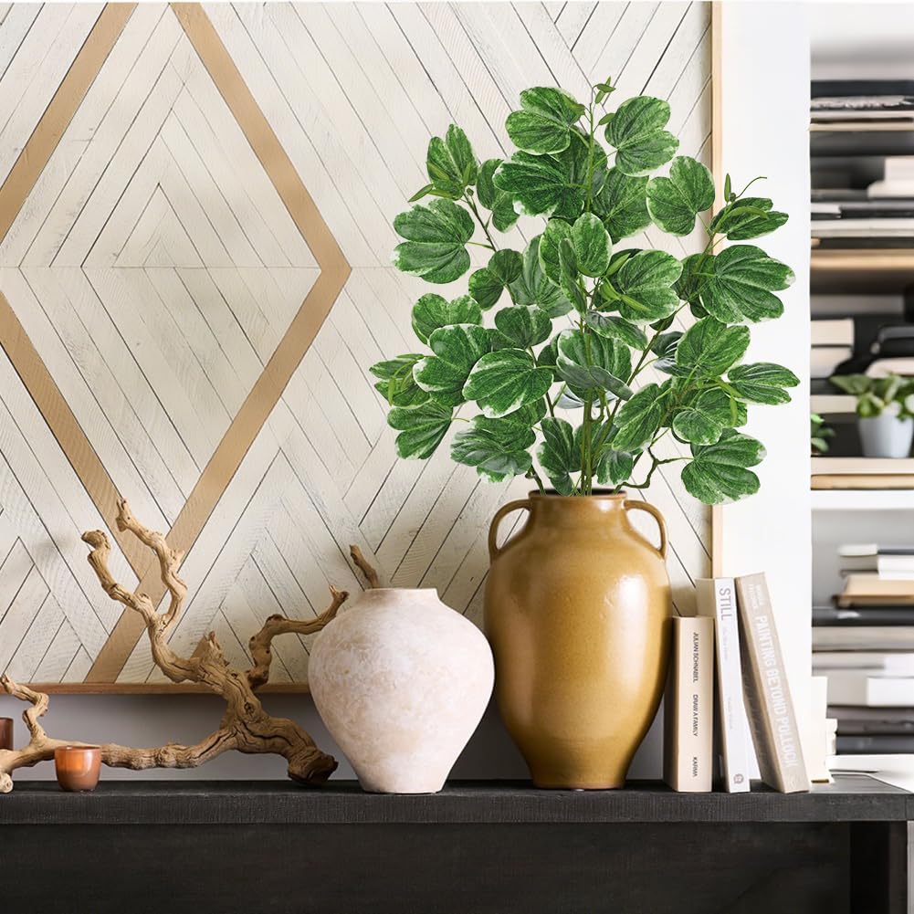 Hollyone 3PCS Artificial Leaf Branches for Vase 33.4 Inch Faux Greenery Stems Long Stems Fake Shrubs Branches Leaves Plants with White-Edged Twig Stems for Vase Garden Home Office Wedding Decoration - Image 4