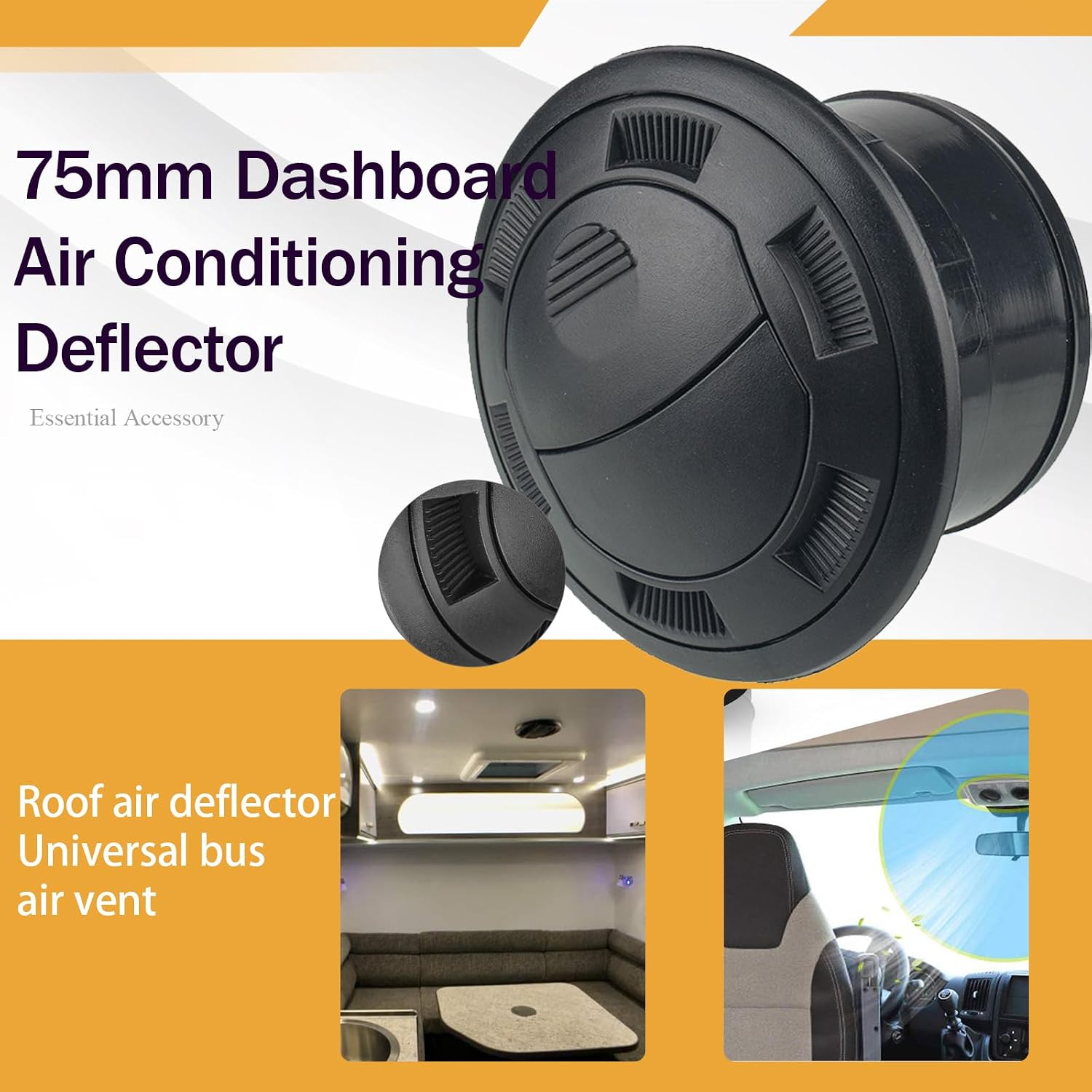 75mm RV Vent Covers, Dashboard Air Conditioning Deflector, Side Roof Air Black Vent Outlet, Mount Round Louvered Dash Vent Exhaust Grille Universal Dashboard Air Vent for Bus RV