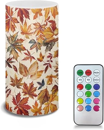 Maple Leaves Fall Flickering Flameless Battery Operated Candles with Remote Timer Outdoor Waterproof, Electric Led Pillar Candles, Home Holiday Decor
