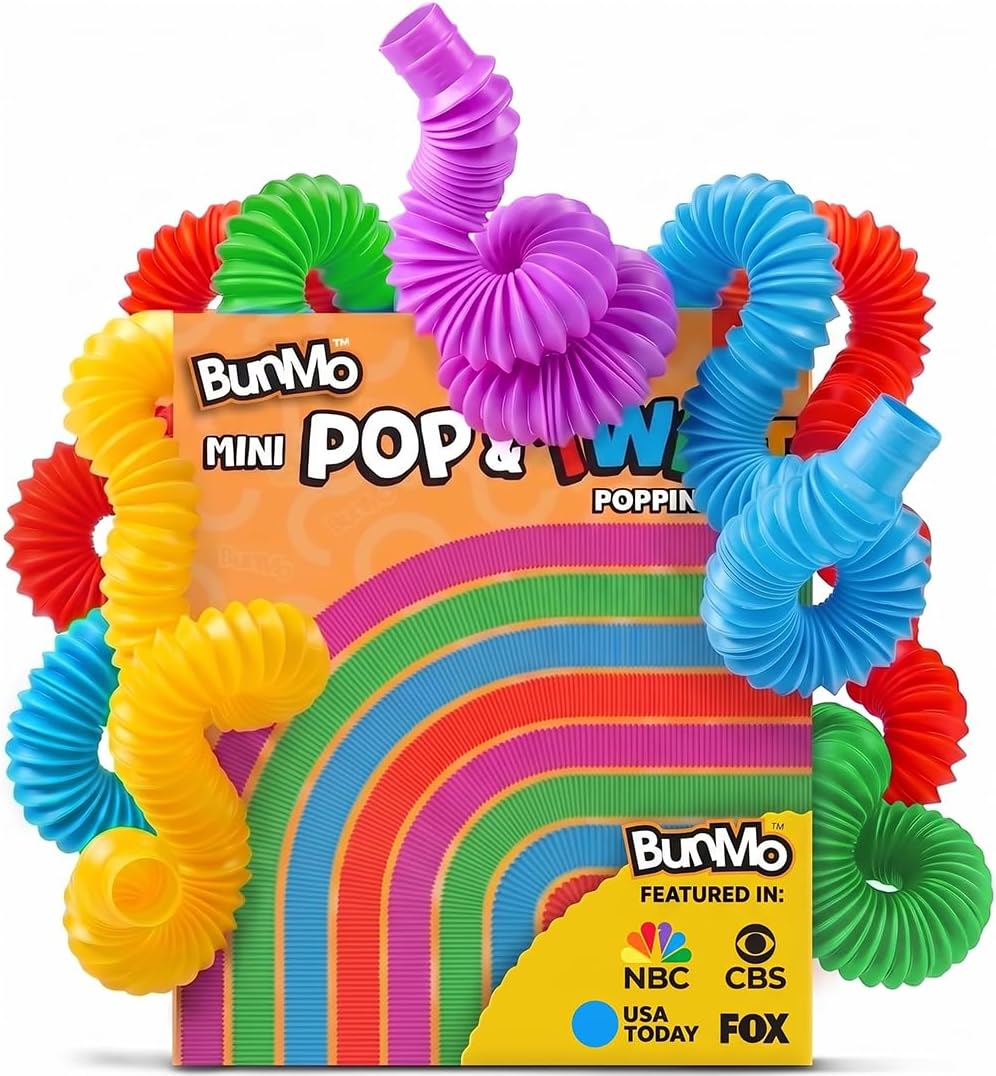 BUNMO Pop Tubes - Sensory Toys - Fidget Toys - Imaginative Play & Stimulating Creative Learning - Hours of Fun for Kids - Tons of Ways to Play - Non-Mouthable Toy 3+ - 8 Pack Small