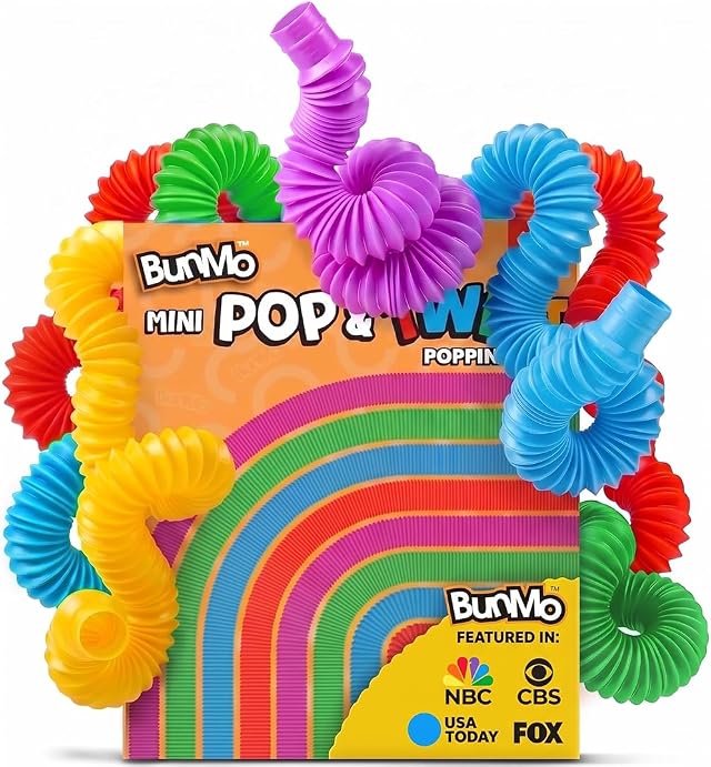 BUNMO Pop Tubes - Sensory Toys - Fidget Toys - Imaginative Play & Stimulating Creative Learning - Hours of Fun for Kids - Tons of Ways to Play - Non-Mouthable Toy 3+ - 8 Pack Small