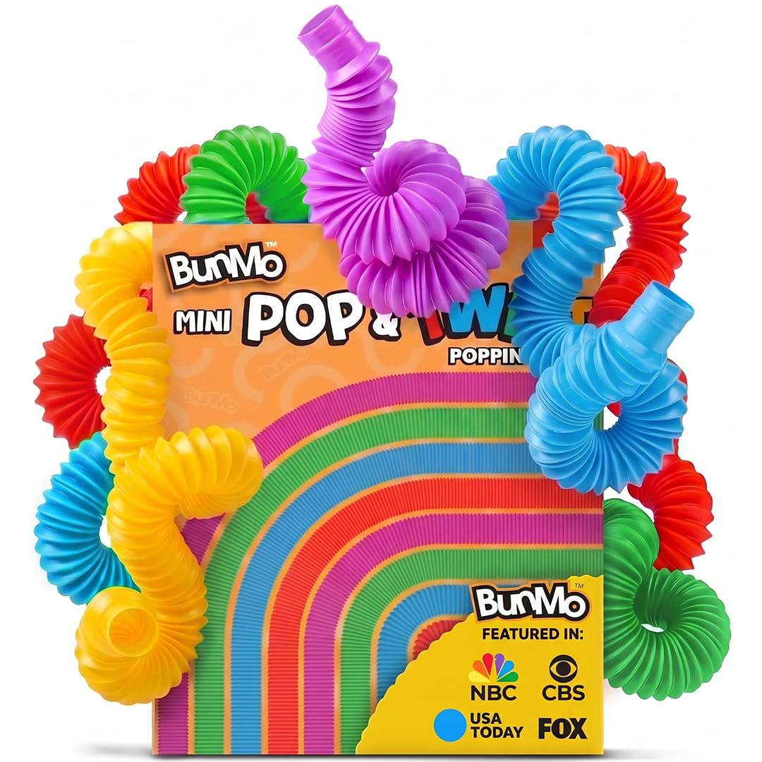 BUNMO Pop Tubes - Sensory Toys - Fidget Toys - Imaginative Play & Stimulating Creative Learning - Hours of Fun for Kids - Tons of Ways to Play - Non-Mouthable Toy 3+ - 8 Pack Small